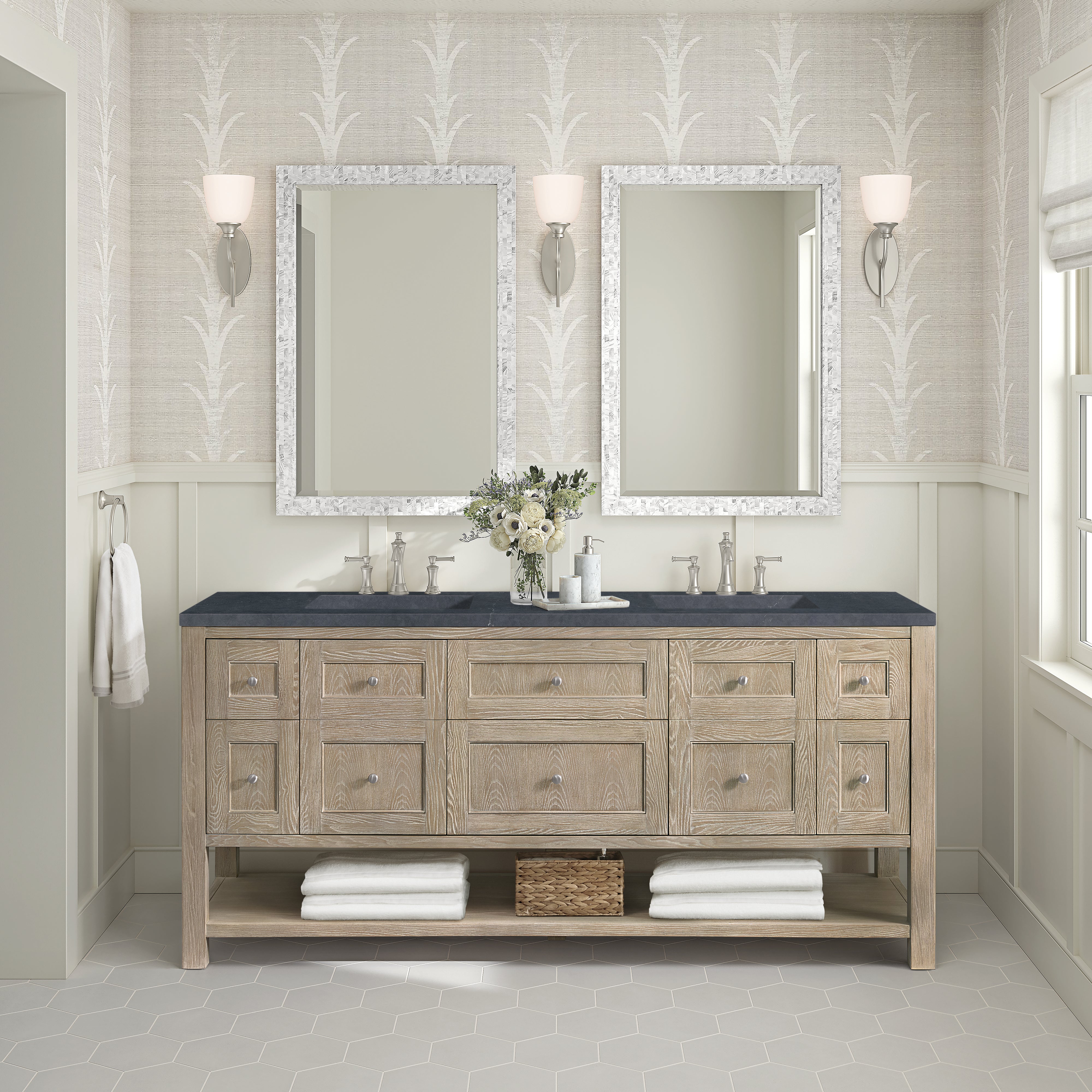 James Martin Breckenridge 72" Double Vanity in Whitewashed Oak with 3cm Countertop