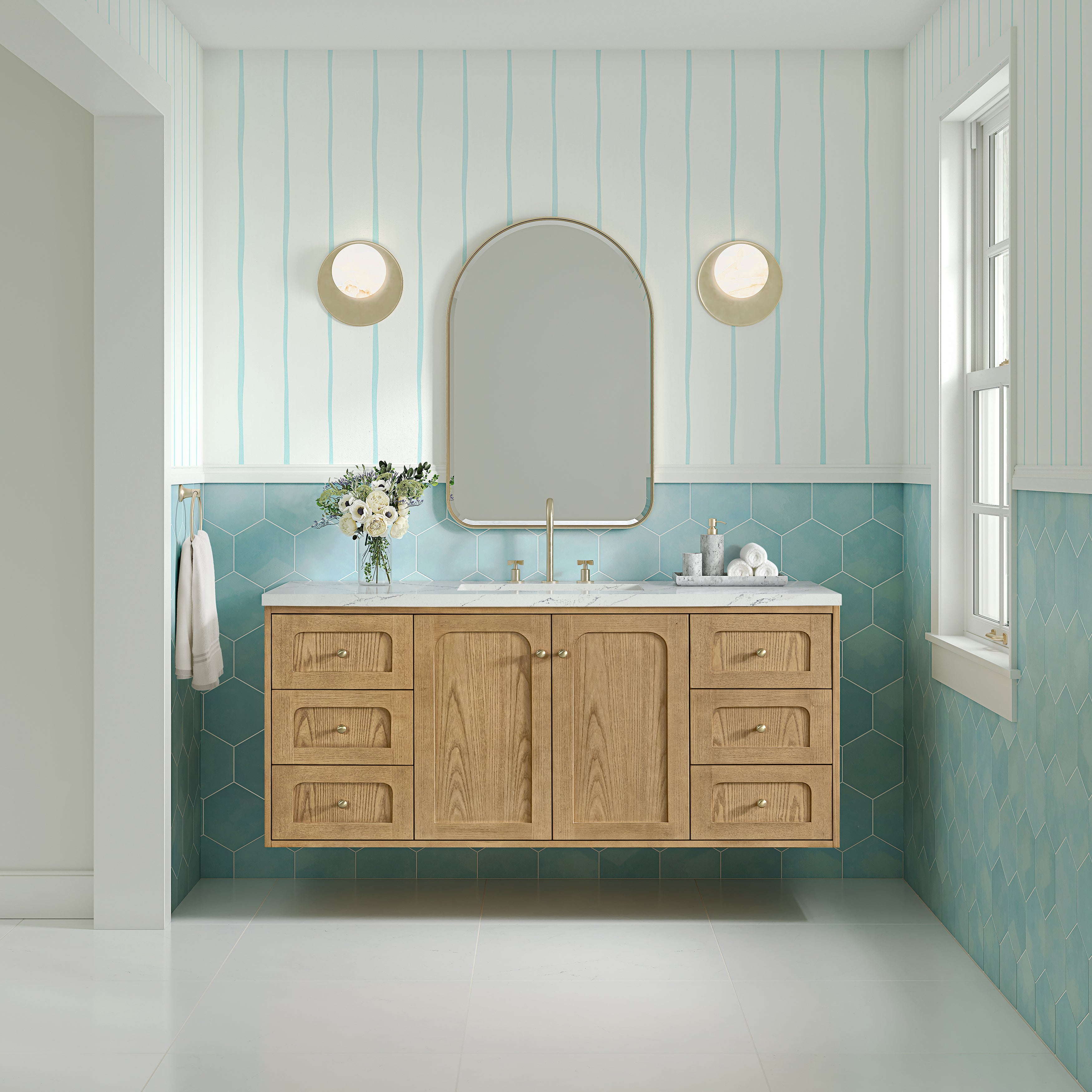 James Martin Laurent 60" Single Vanity in Light Natural Oak with 3cm Countertop and FreePower Wireless Charger