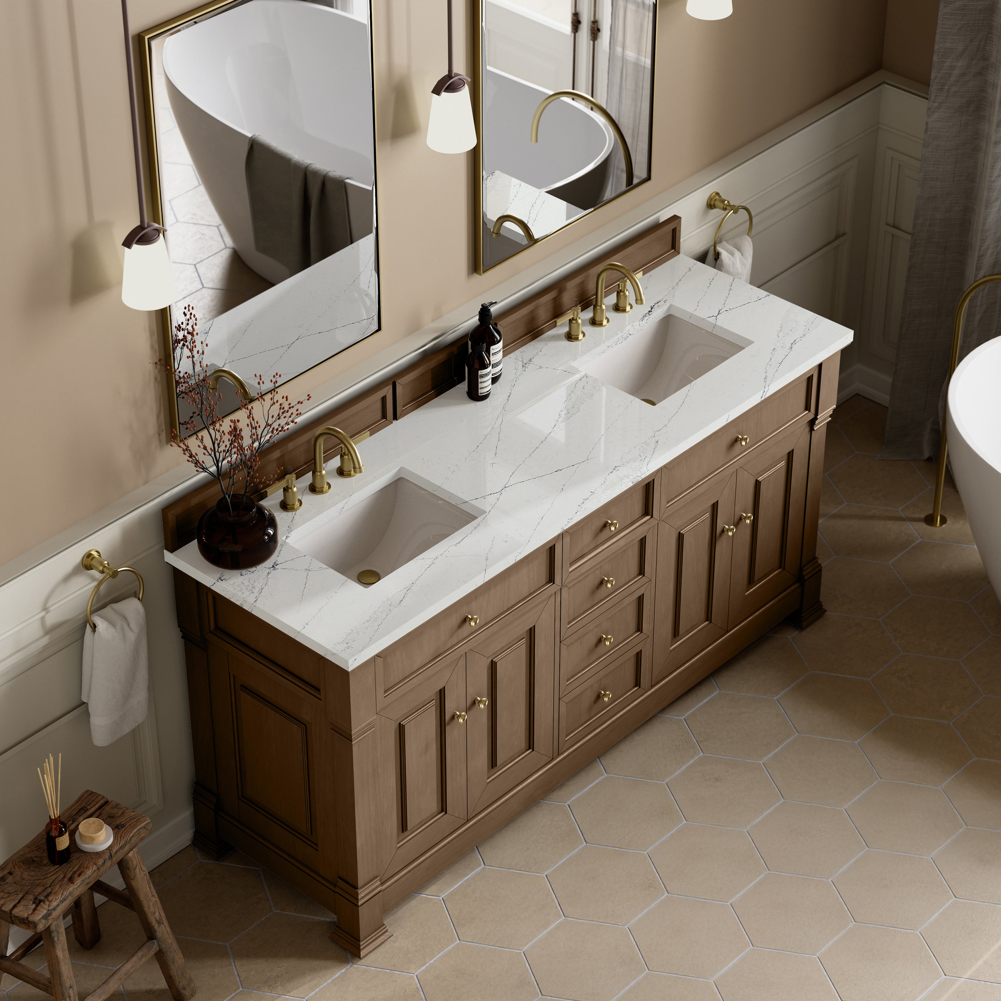 James Martin Brookfield 72" Double Vanity in Pecan with 3cm Countertop