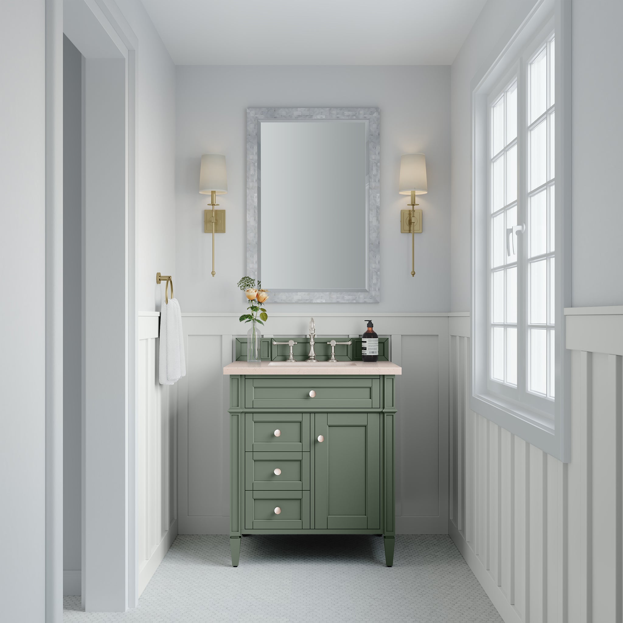James Martin Brittany 30" Single Vanity in Smokey Celadon with 3cm Countertop
