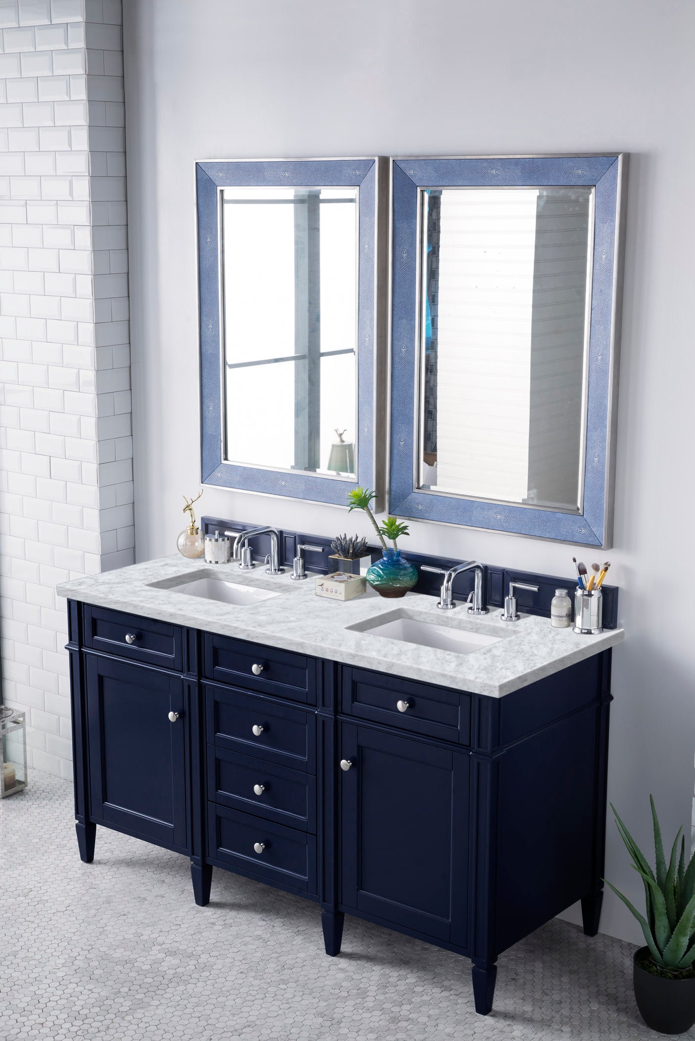 James Martin Brittany 60" Double Vanity in Victory Bleu with 3cm Countertop