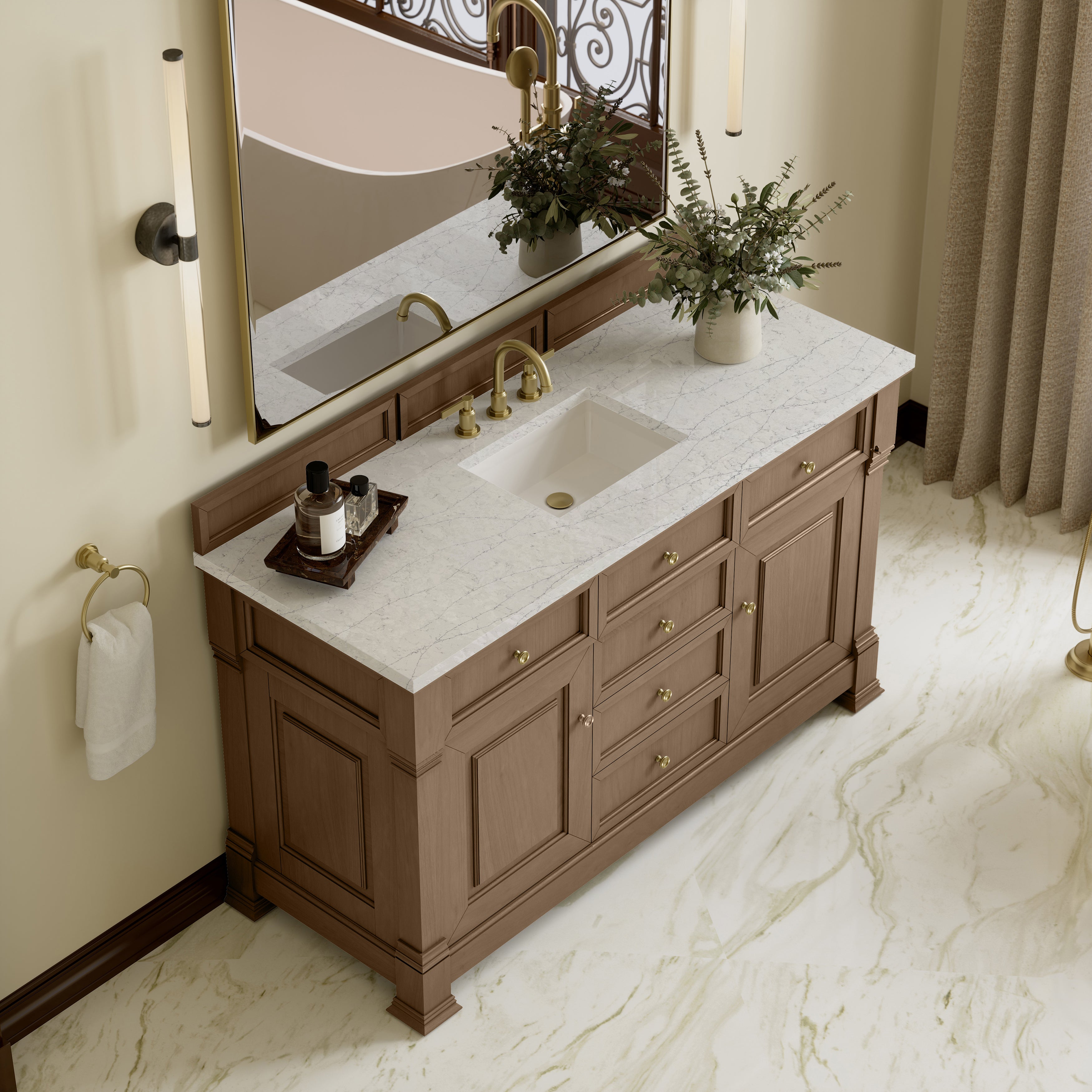 James Martin Brookfield 60" Single Vanity in Pecan with 3cm Countertop