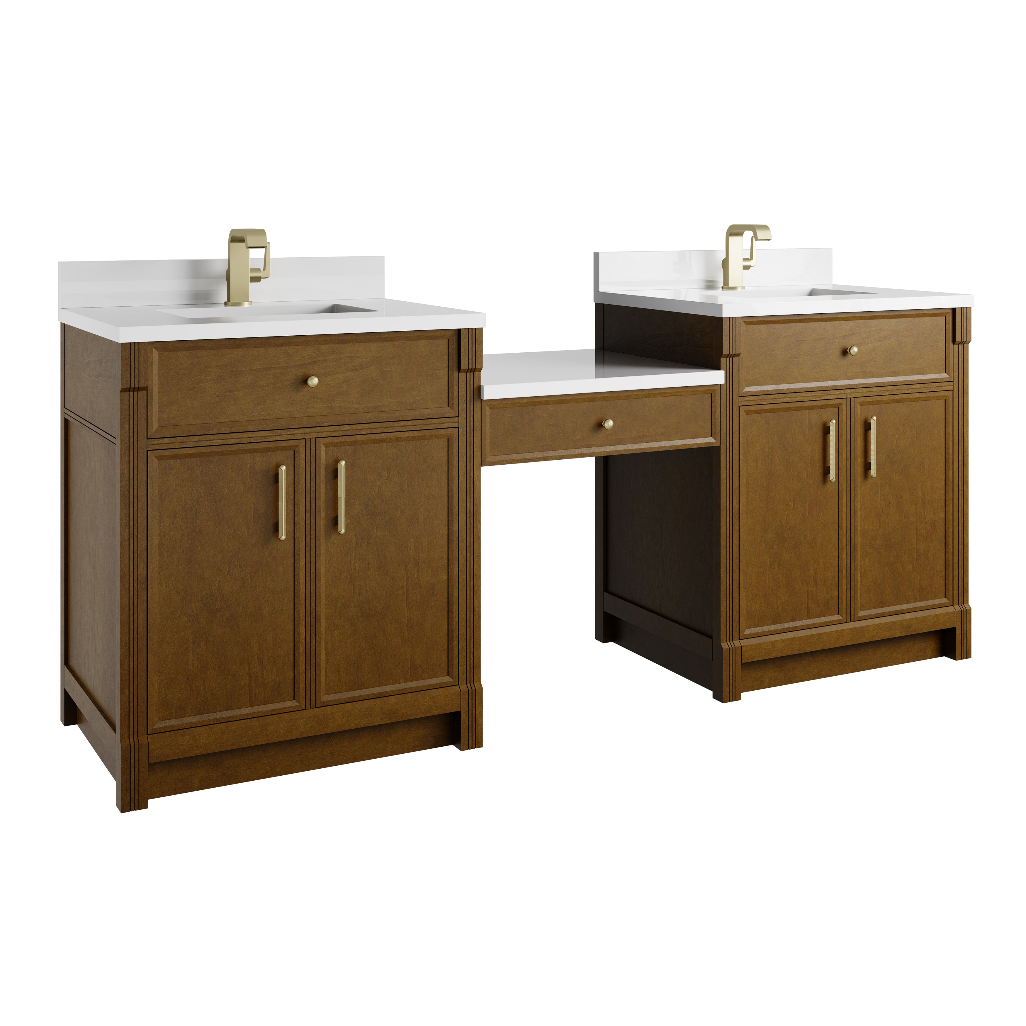 James Martin Bellshire 84" Dual Vanity Set with 24" Make-Up Counter in Honey Oak with 3cm Countertop