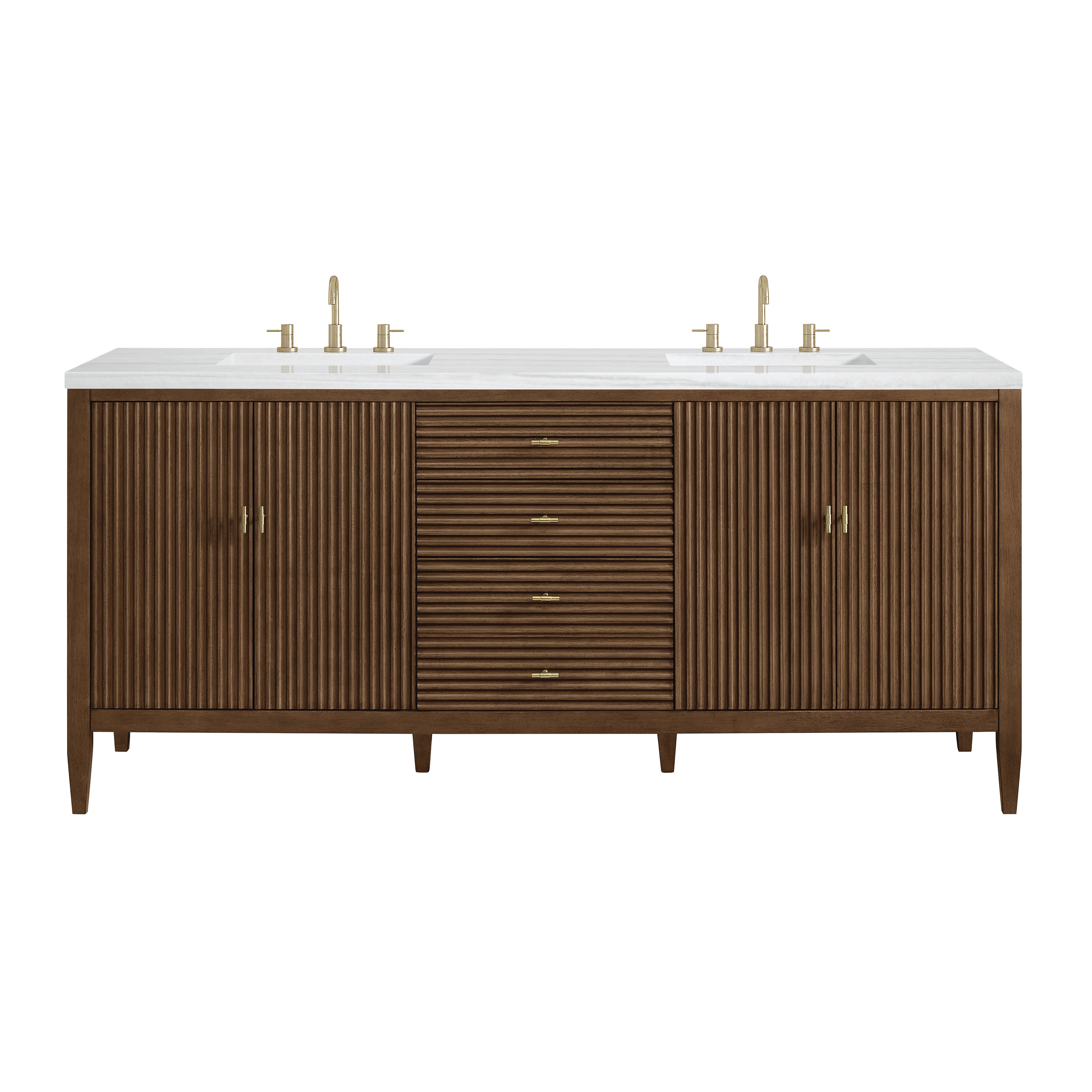 James Martin Myrrin 72" Double Vanity in Mid Century Walnut with 3cm Countertop