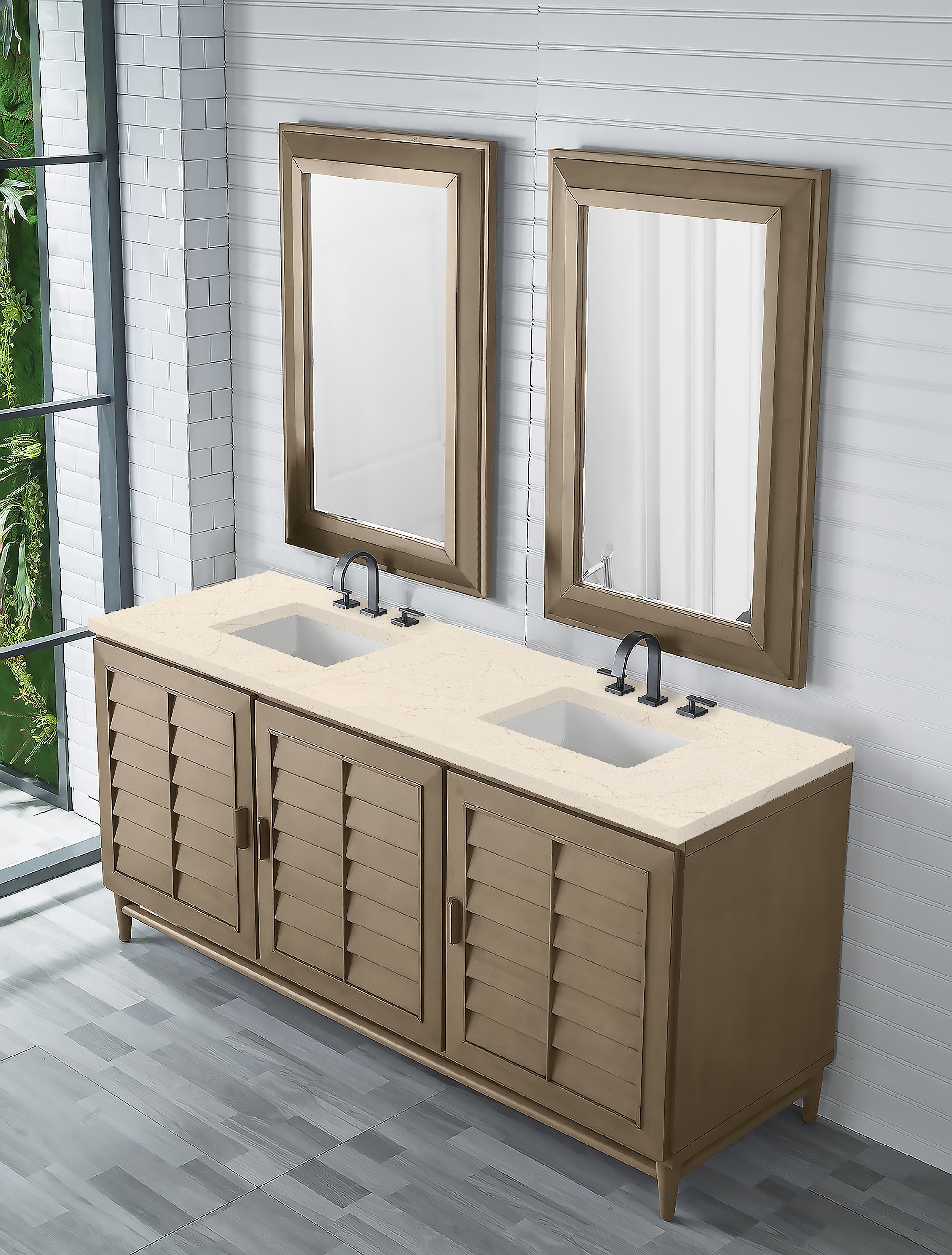 James Martin Portland 72" Double Vanity in Whitewashed Walnut with 3cm Countertop