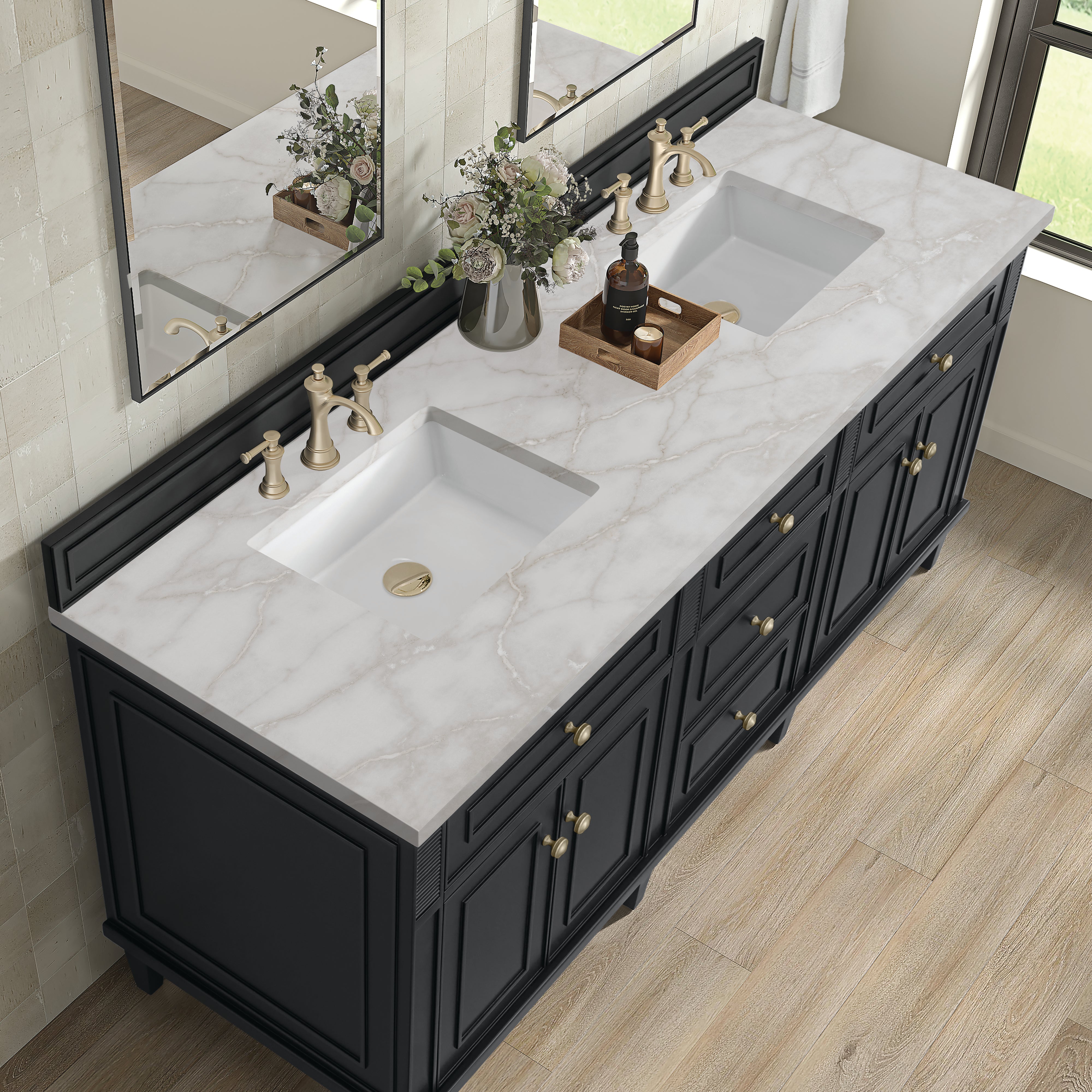 James Martin Lorelai 72" Double Vanity in Black Onyx with 3cm Countertop