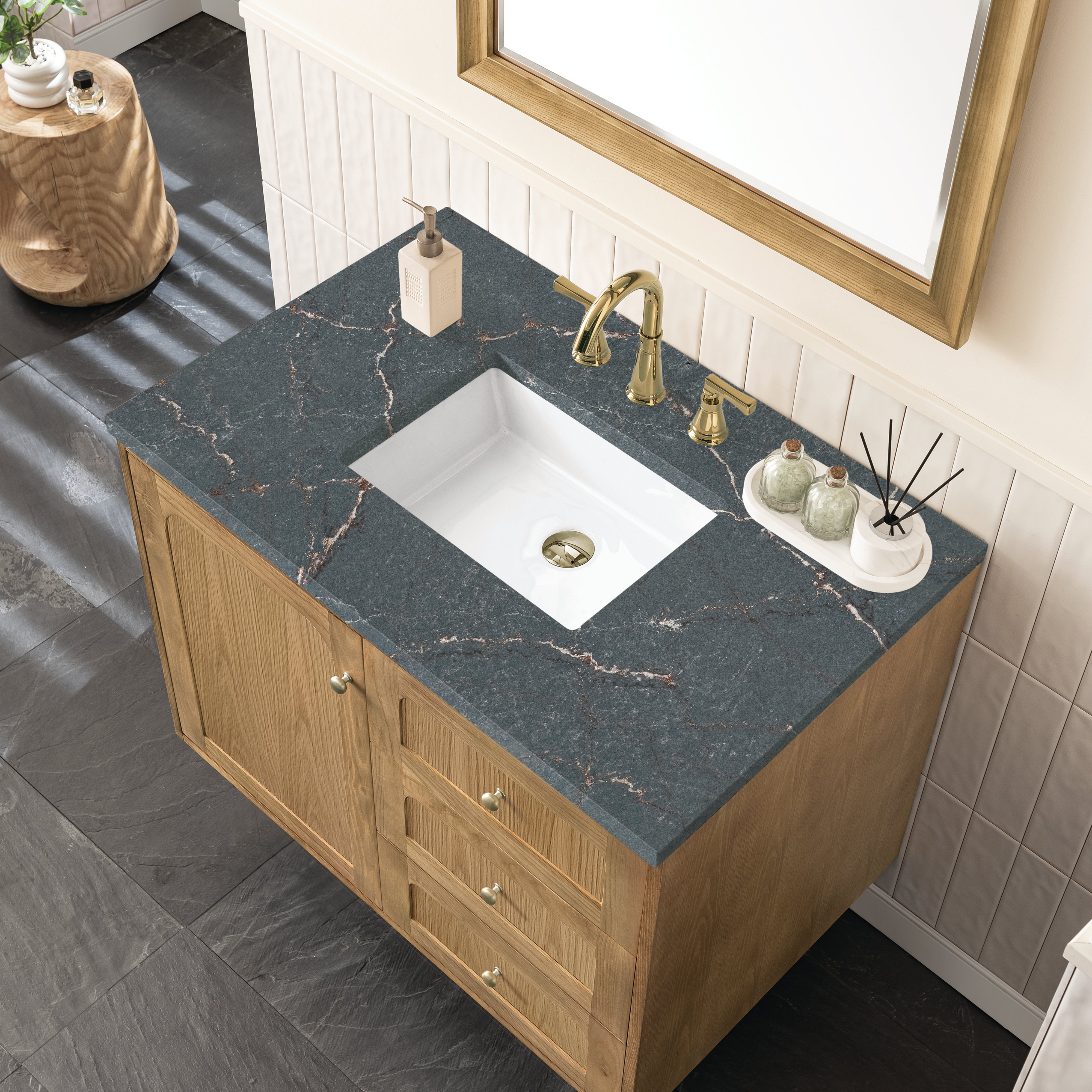 James Martin Laurent 36" Single Vanity in Light Natural Oak with 3cm Countertop