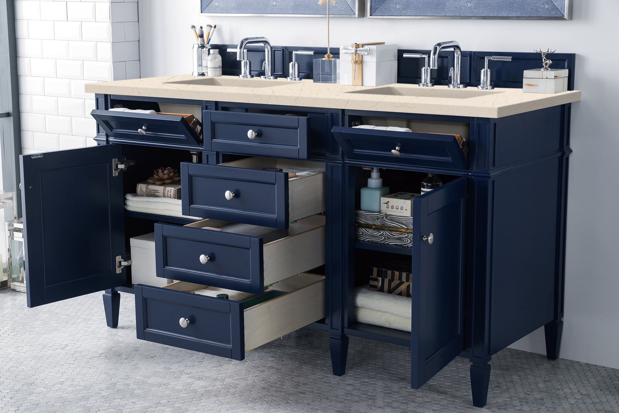 James Martin Brittany 60" Double Vanity in Victory Bleu with 3cm Countertop