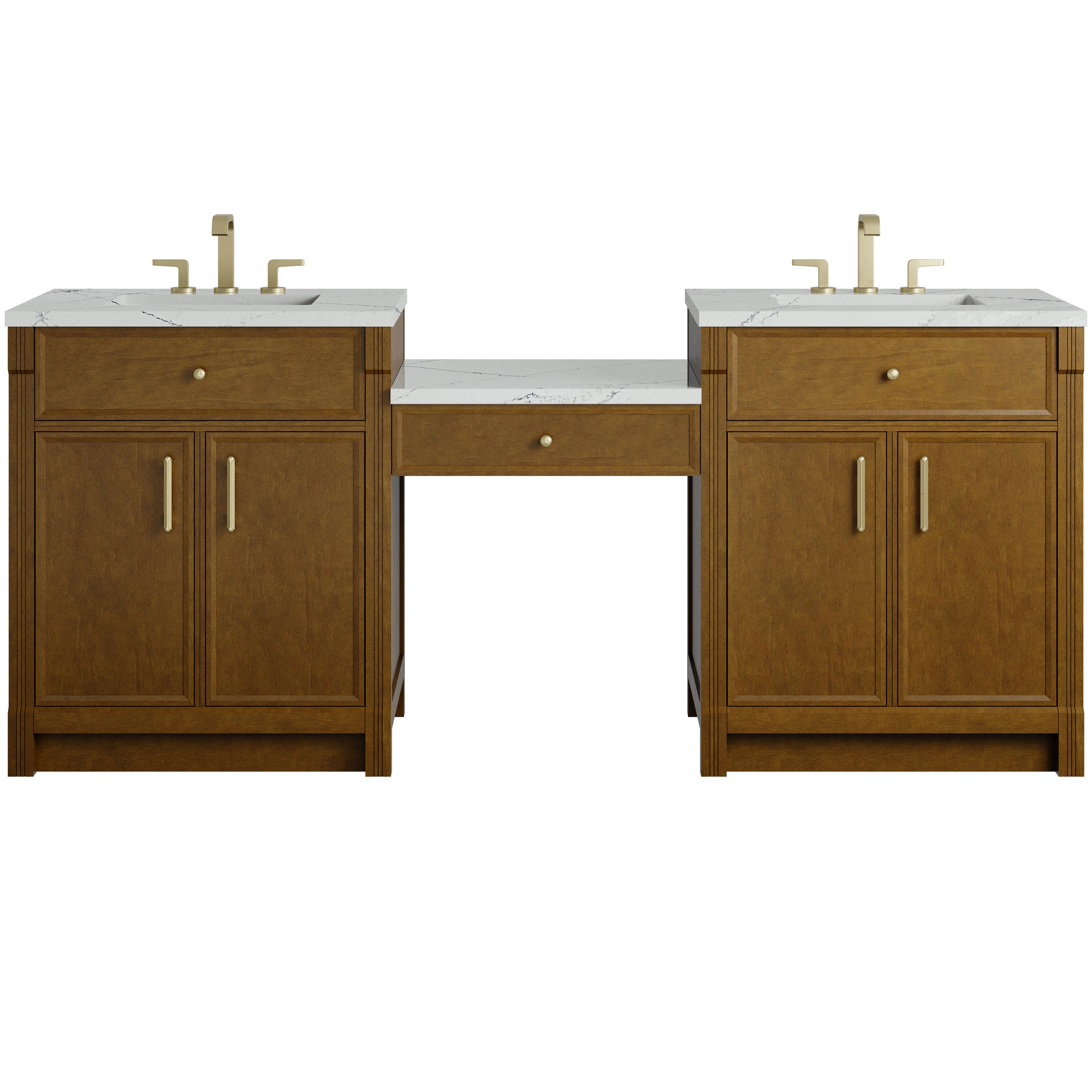 James Martin Bellshire 84" Dual Vanity Set with 24" Make-Up Counter in Honey Oak with 3cm Countertop