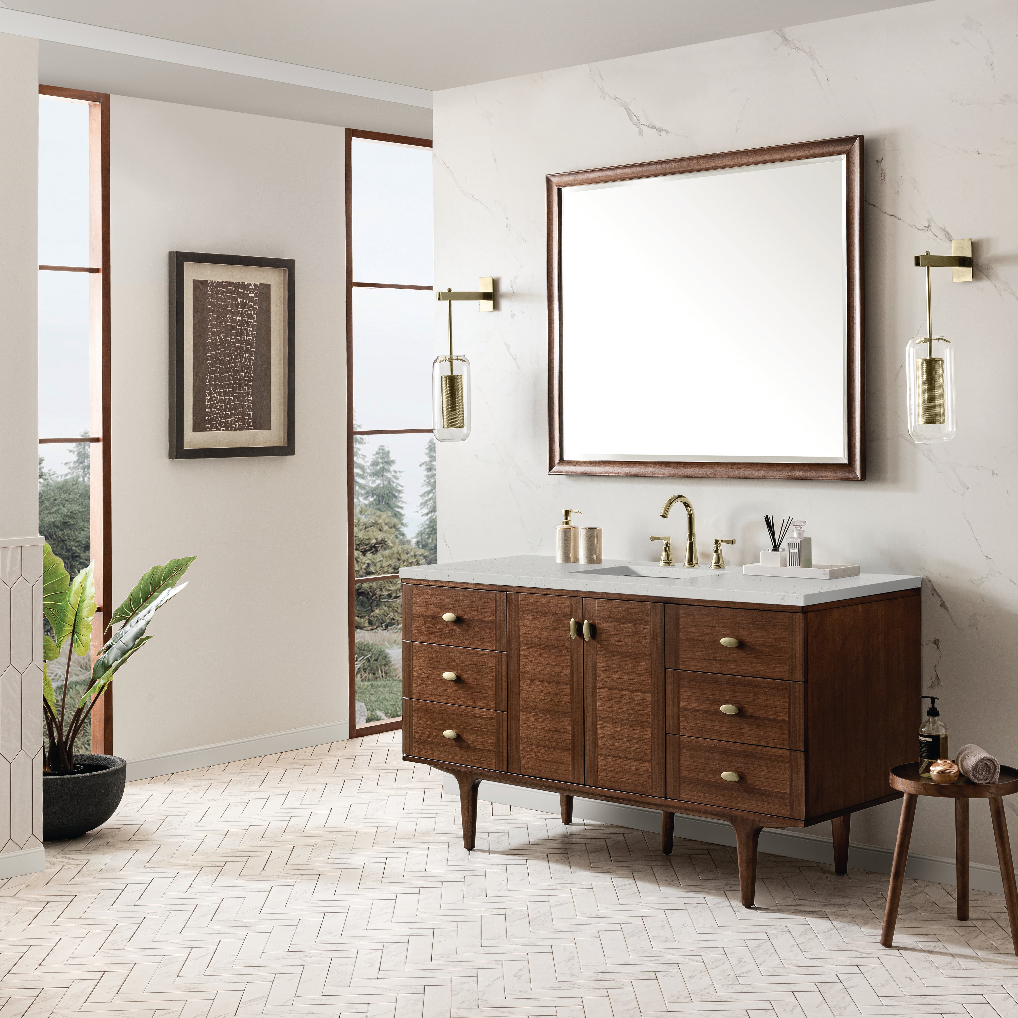 James Martin Amberly 60" Single Vanity in Mid-Century Walnut with 3cm Countertop