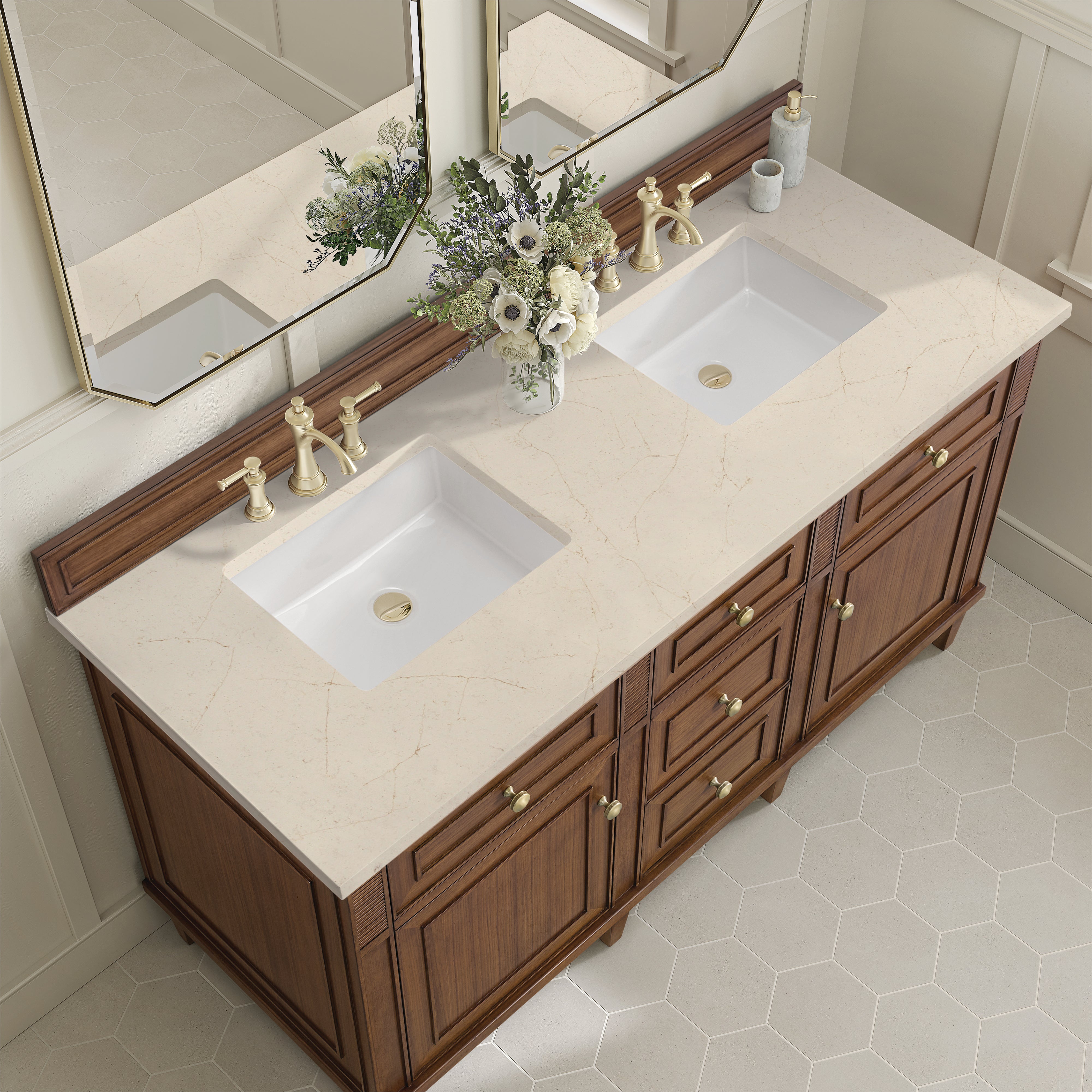 James Martin Lorelai 60" Double Vanity in Mid-Century Walnut with 3cm Countertop