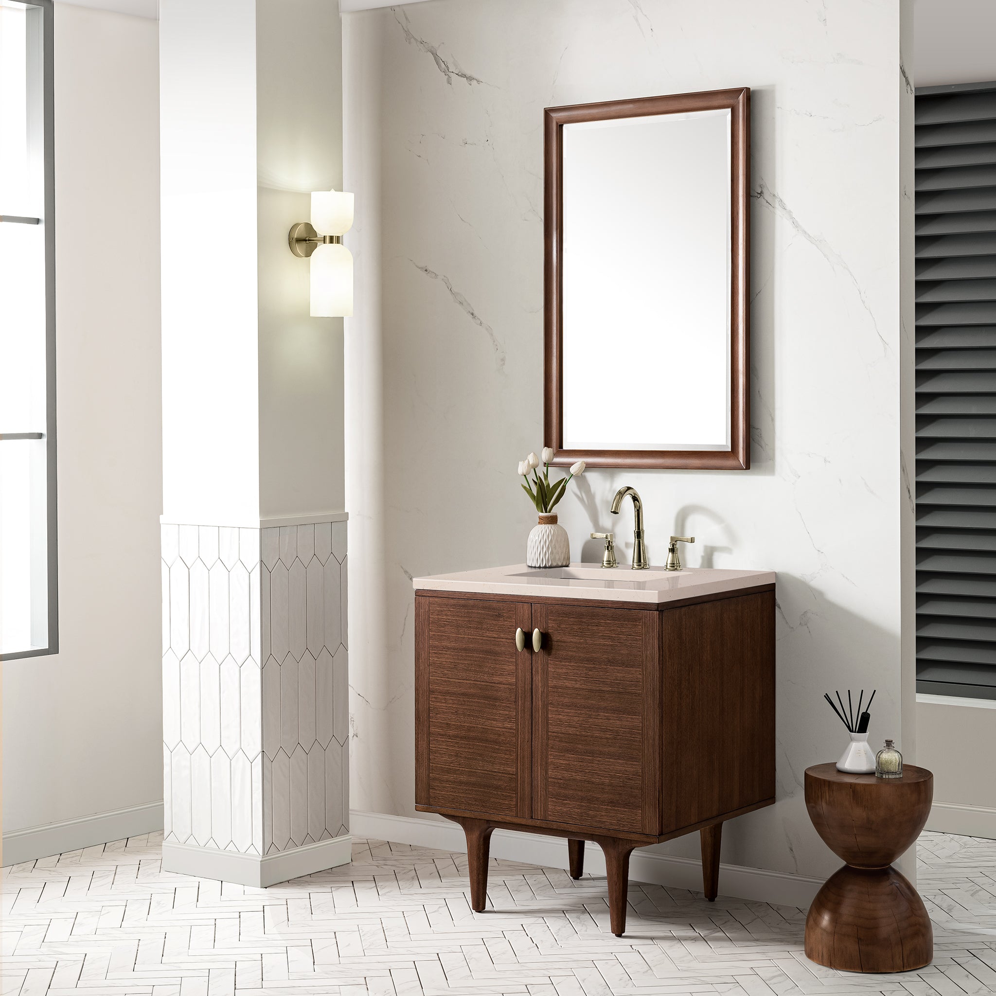 James Martin Amberly 30" Single Vanity in Mid-Century Walnut with 3cm Countertop