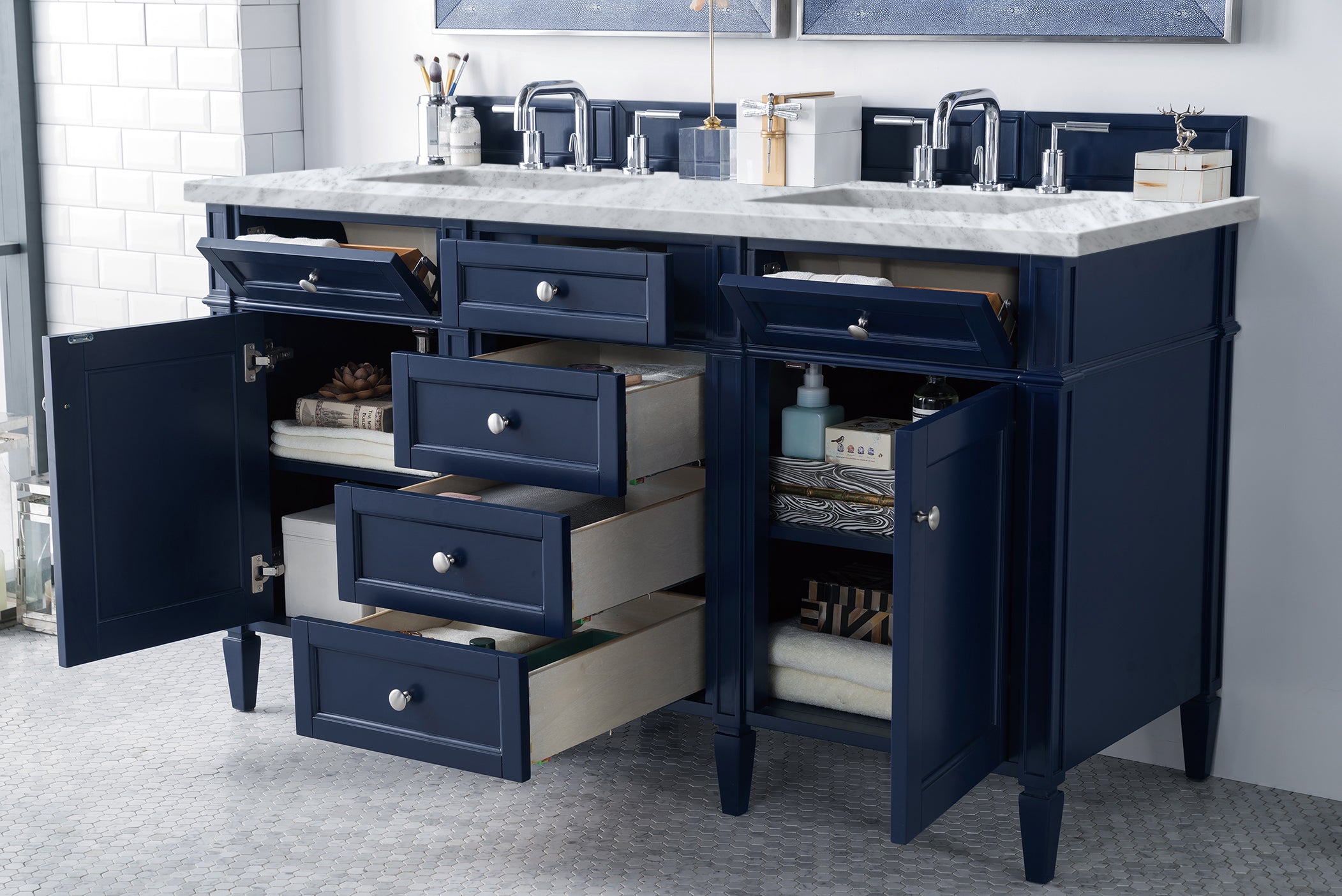 James Martin Brittany 60" Double Vanity in Victory Bleu with 3cm Countertop