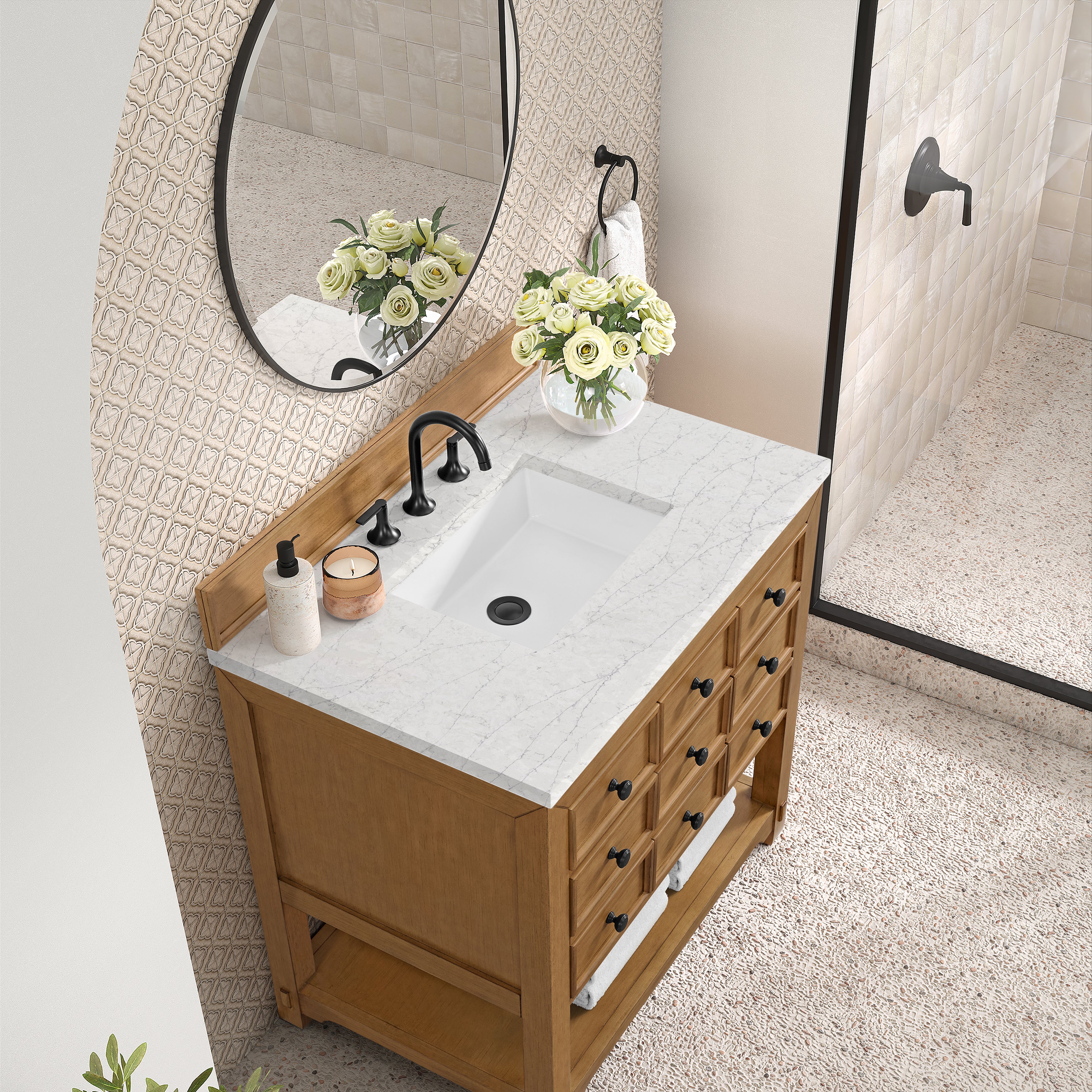 James Martin Malibu 36" Single Vanity in Amber Birch with 3cm Countertop