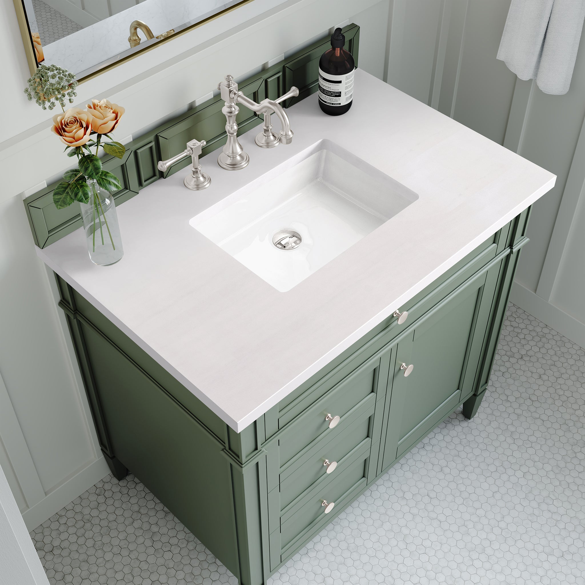 James Martin Brittany 36" Single Vanity in Smokey Celadon with 3cm Countertop