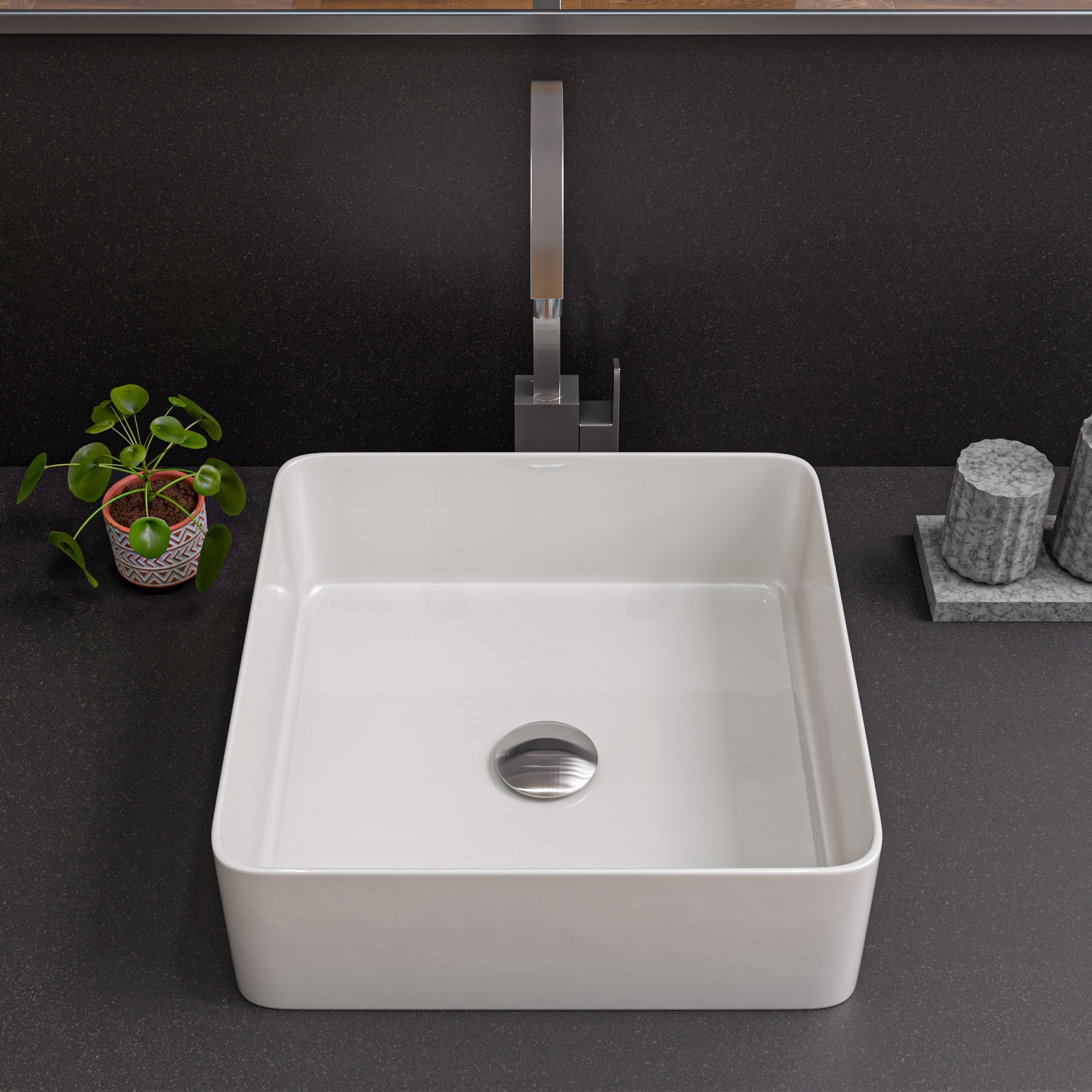 ALFI brand ABC903 16" Modern Square Above Mount Ceramic Sink