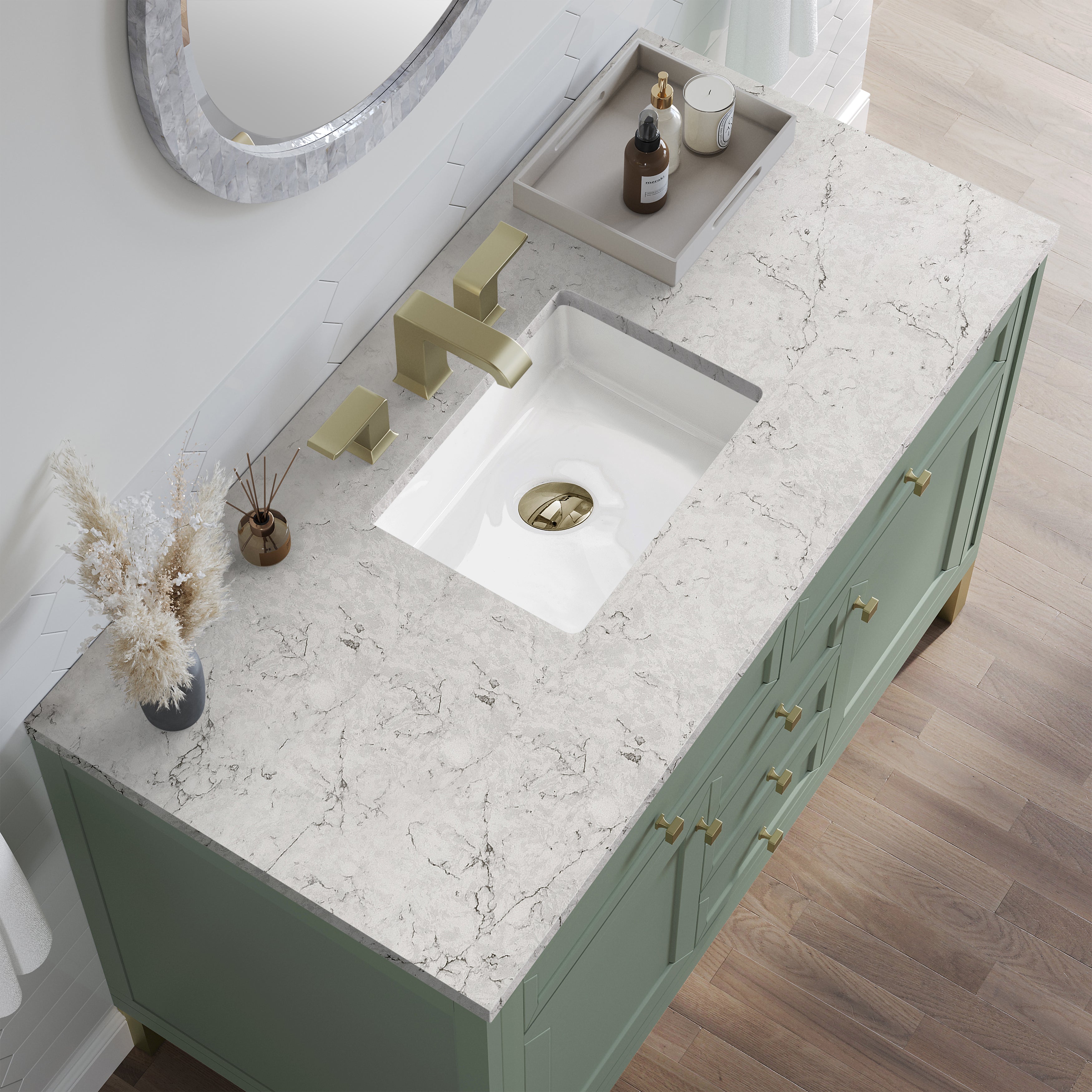 James Martin Chicago 48" Single Vanity in Smokey Celadon with 3cm Countertop