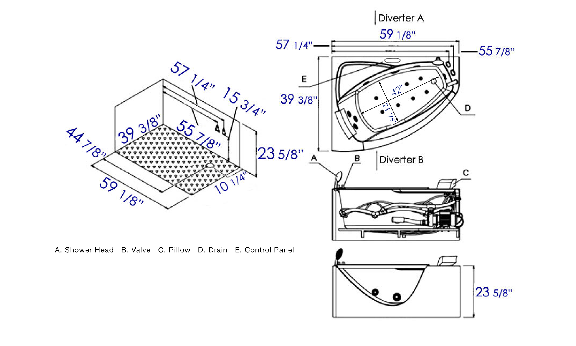 EAGO AM198ETL-R 5′ Acrylic Whirlpool Corner Bathtub with Glass Front