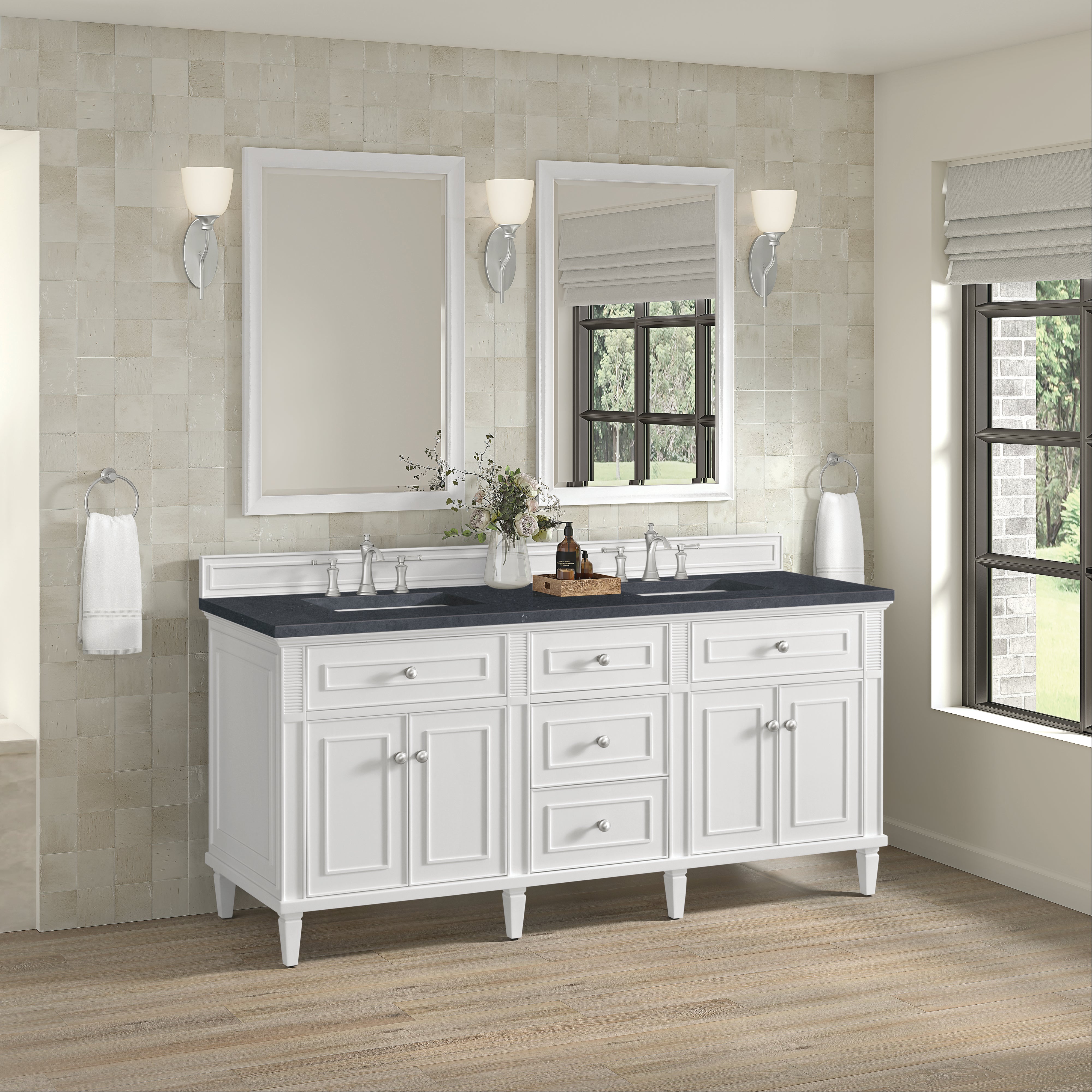 James Martin Lorelai 72" Double Vanity in Bright White with 3cm Countertop