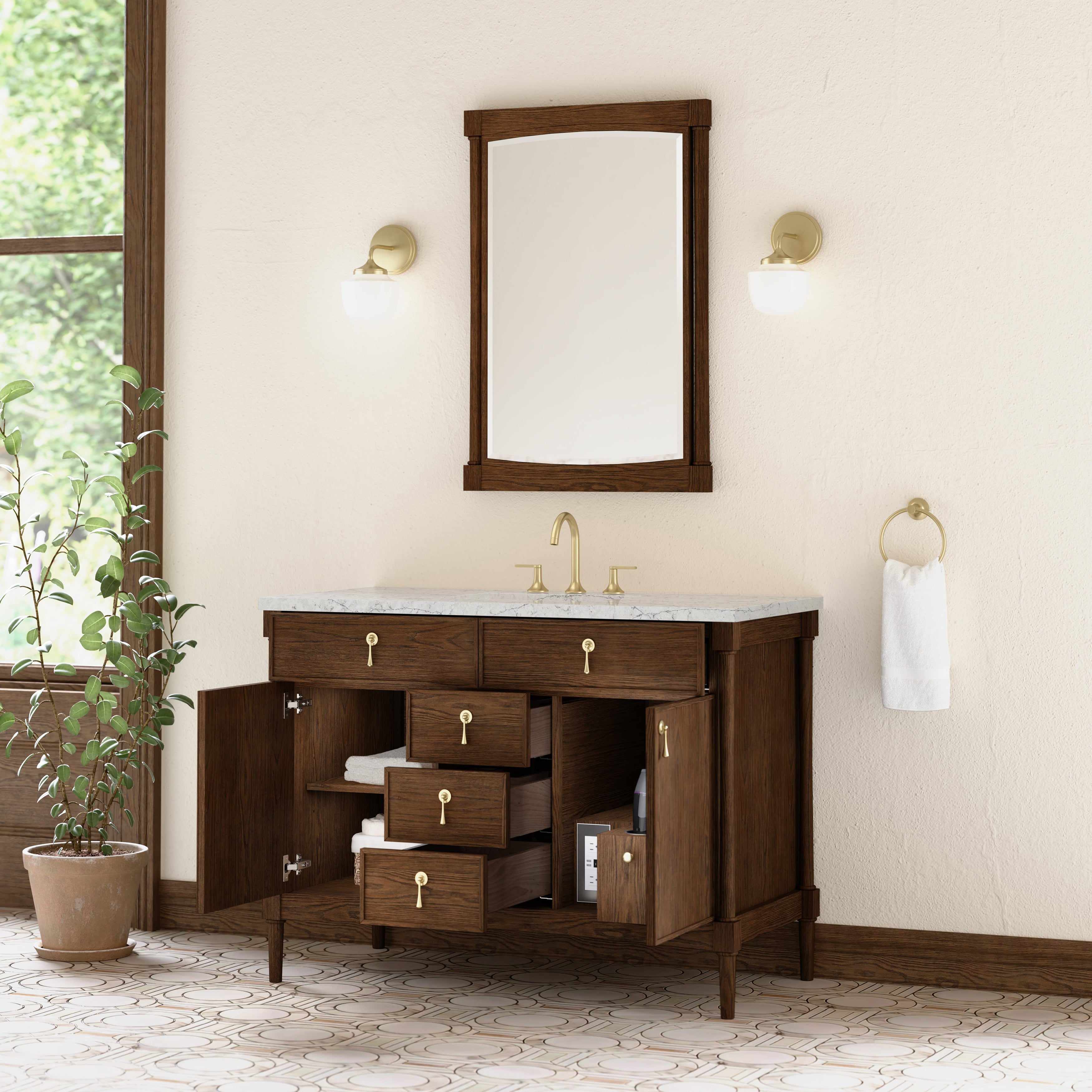 James Martin Kinnsden 48" Single Vanity in Sable Oak with 3cm Countertop and FreePower Wireless Charger