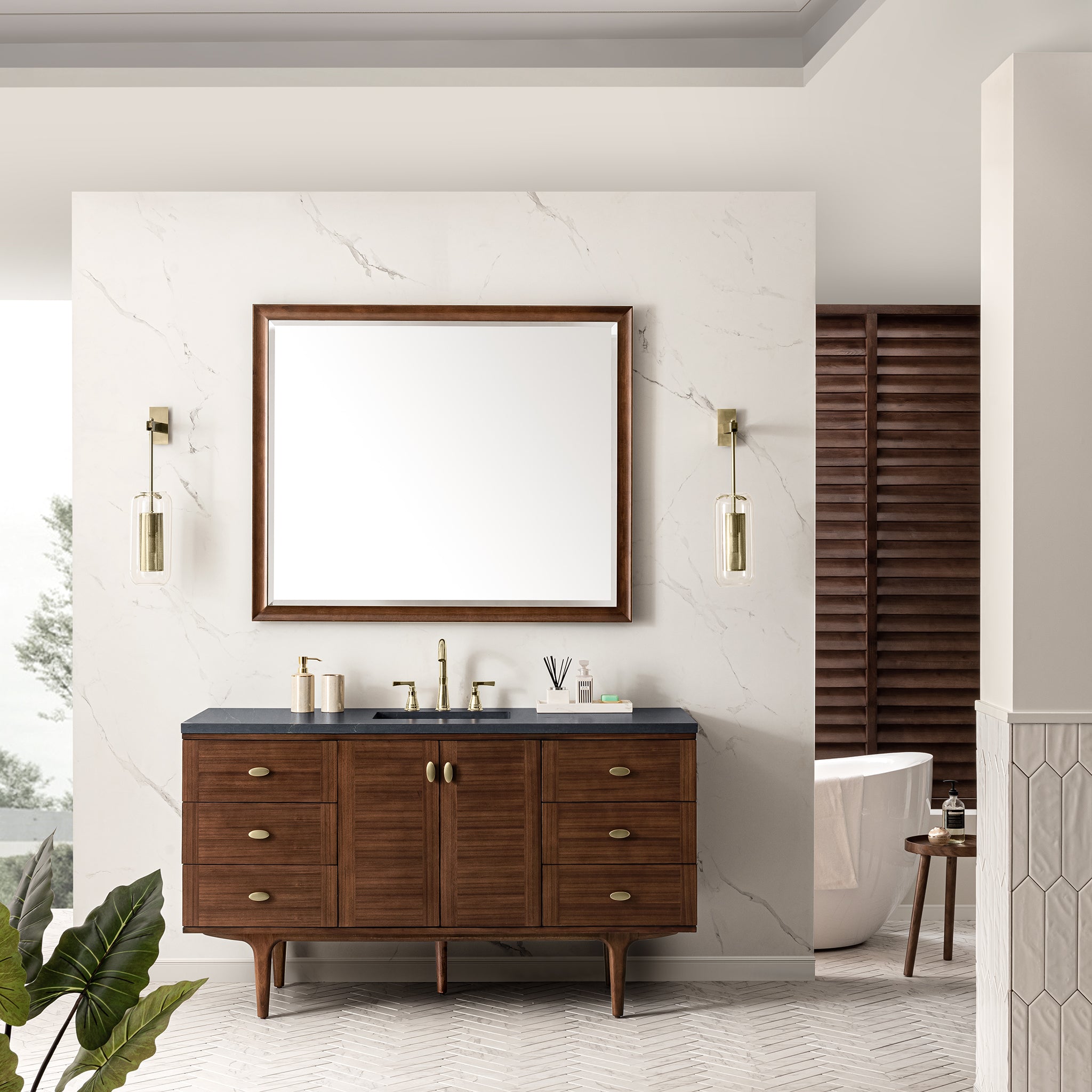 James Martin Amberly 60" Single Vanity in Mid-Century Walnut with 3cm Countertop