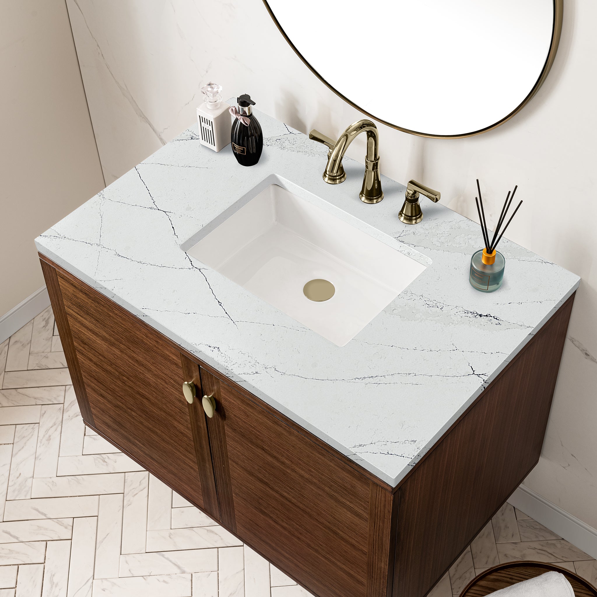 James Martin Amberly 36" Single Vanity in Mid-Century Walnut with 3cm Countertop