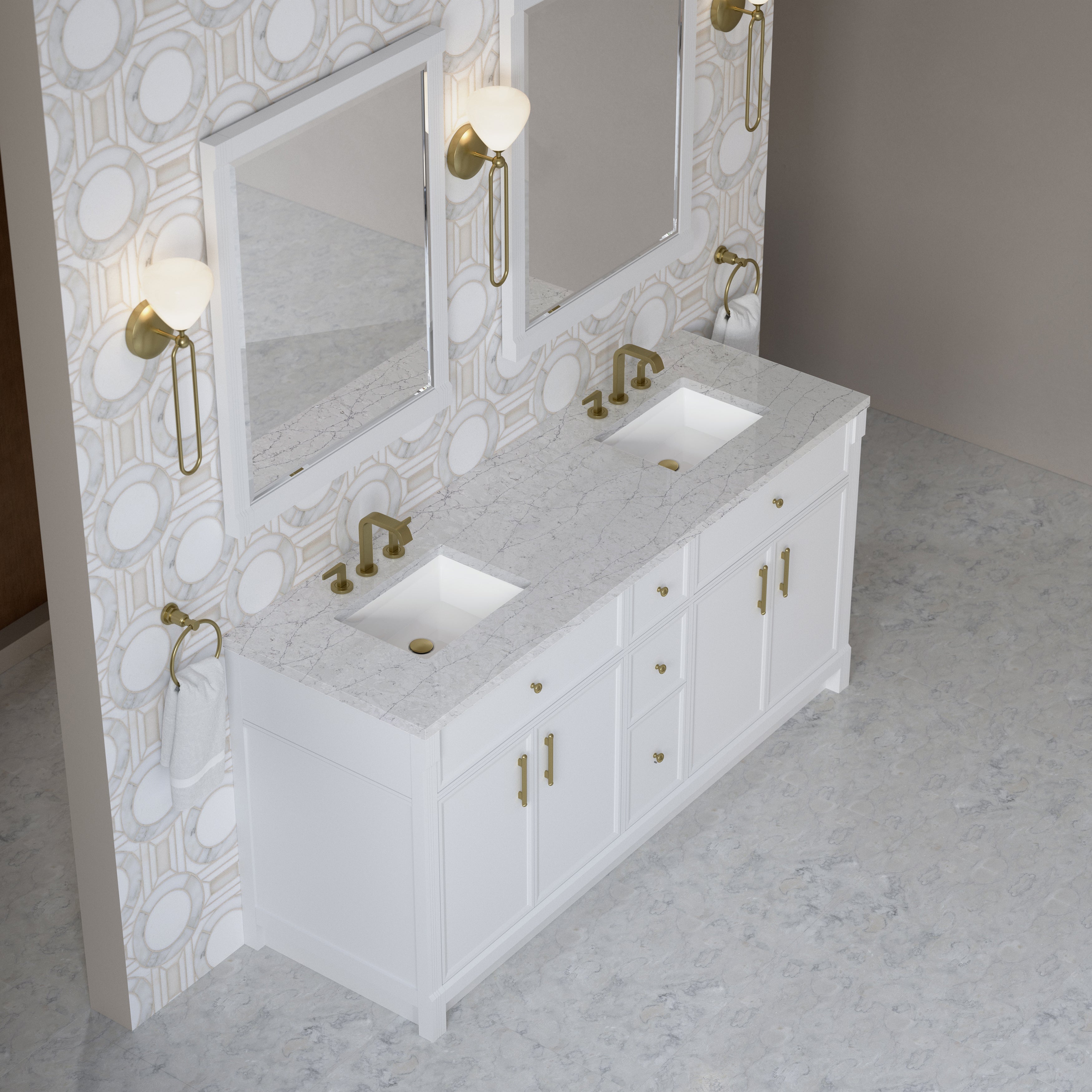 James Martin Bellshire 72" Double Vanity in Bright White with 3cm Countertop