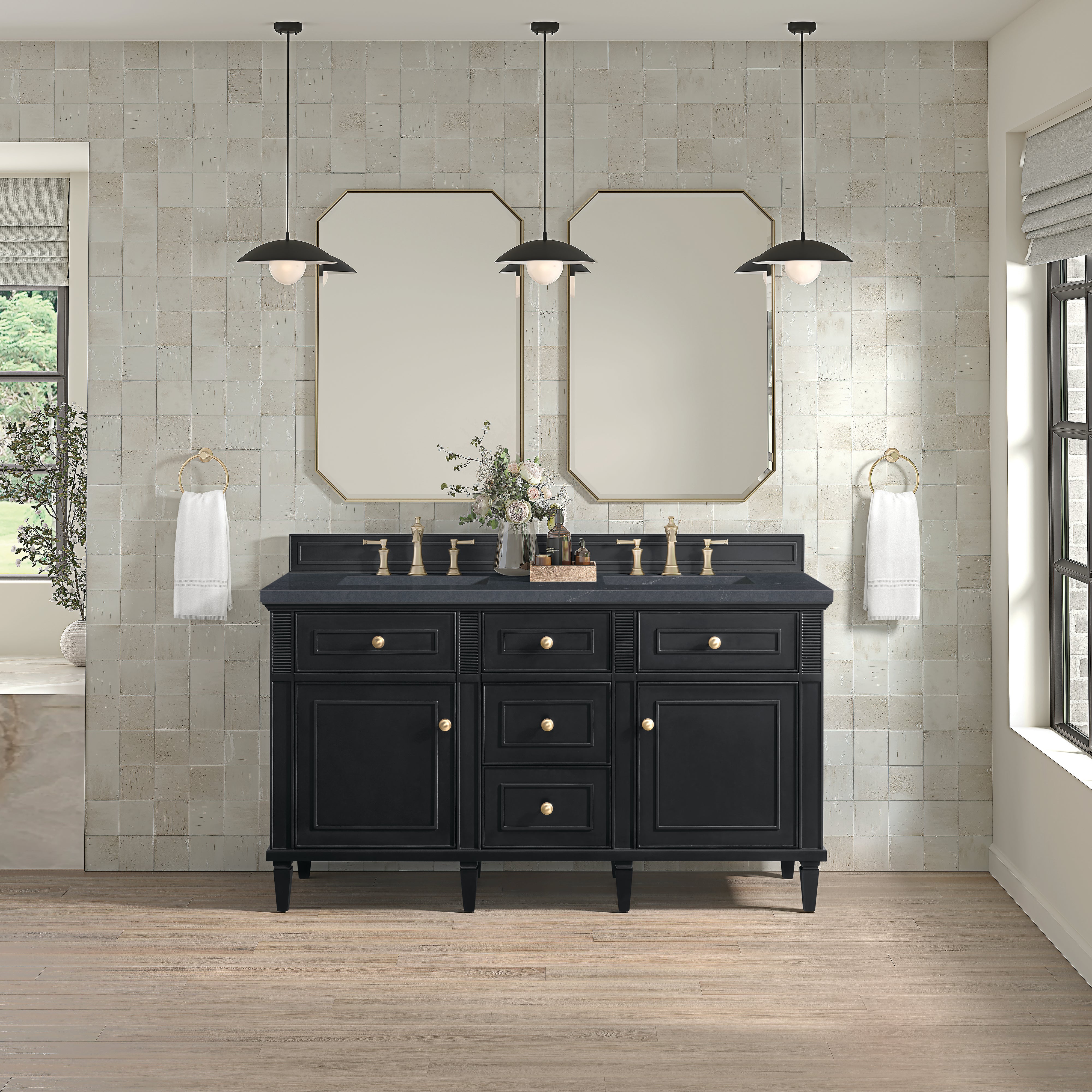 James Martin Lorelai 60" Double Vanity in Black Onyx with 3cm Countertop