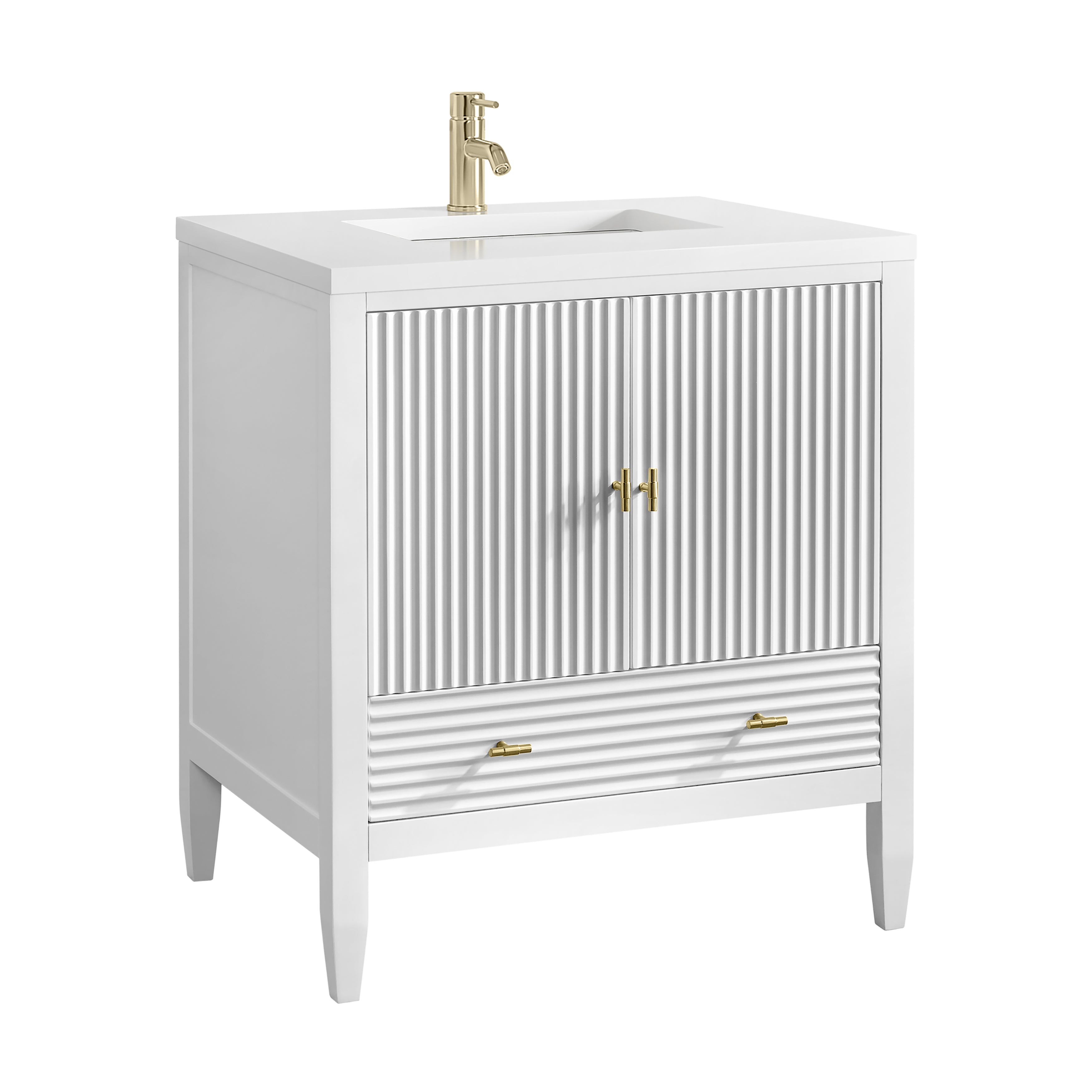 James Martin Myrrin 30" Single Vanity in Bright White with 3cm Countertop