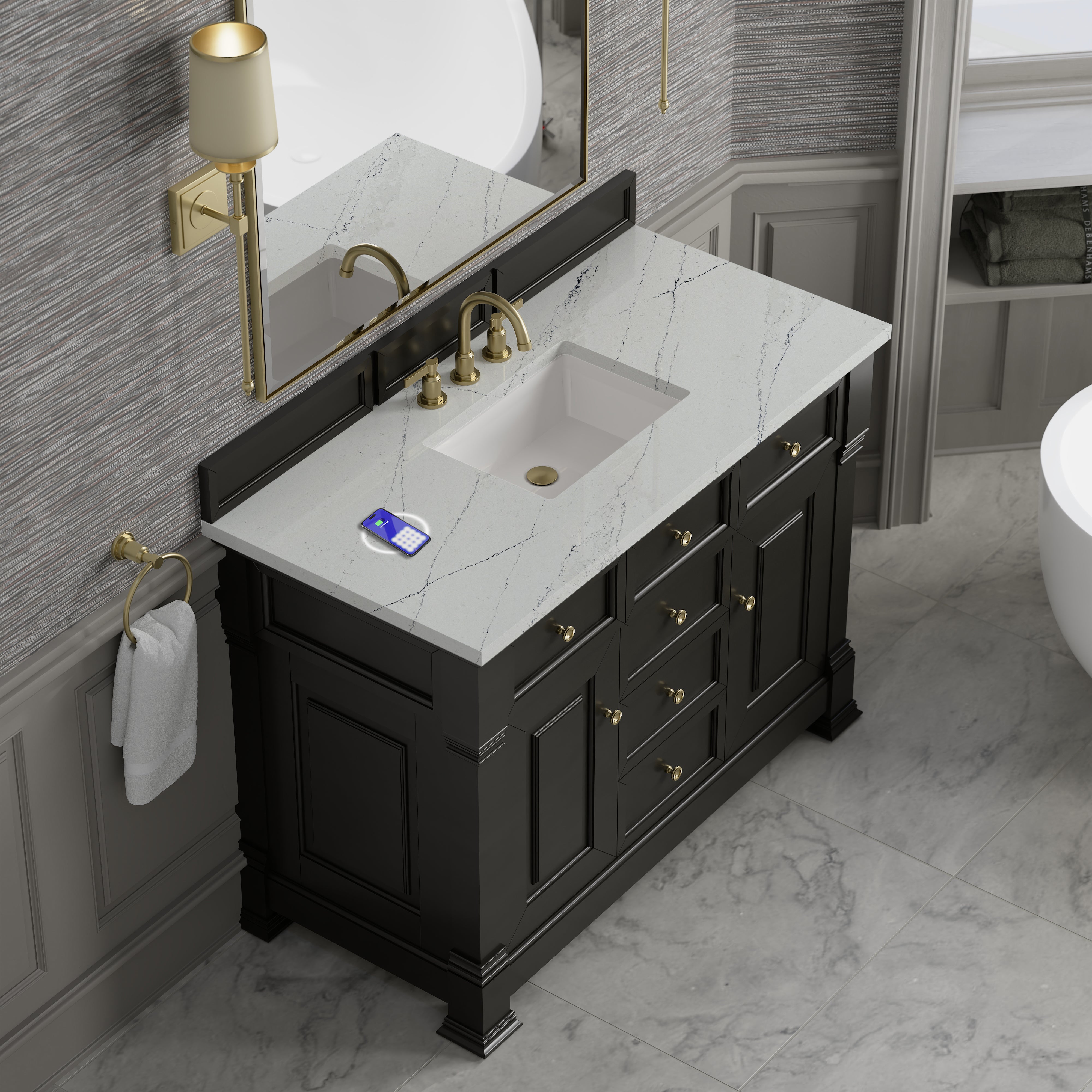 James Martin Brookfield 48" Single Vanity in Black Onyx with 3cm Countertop and FreePower Wireless Charger