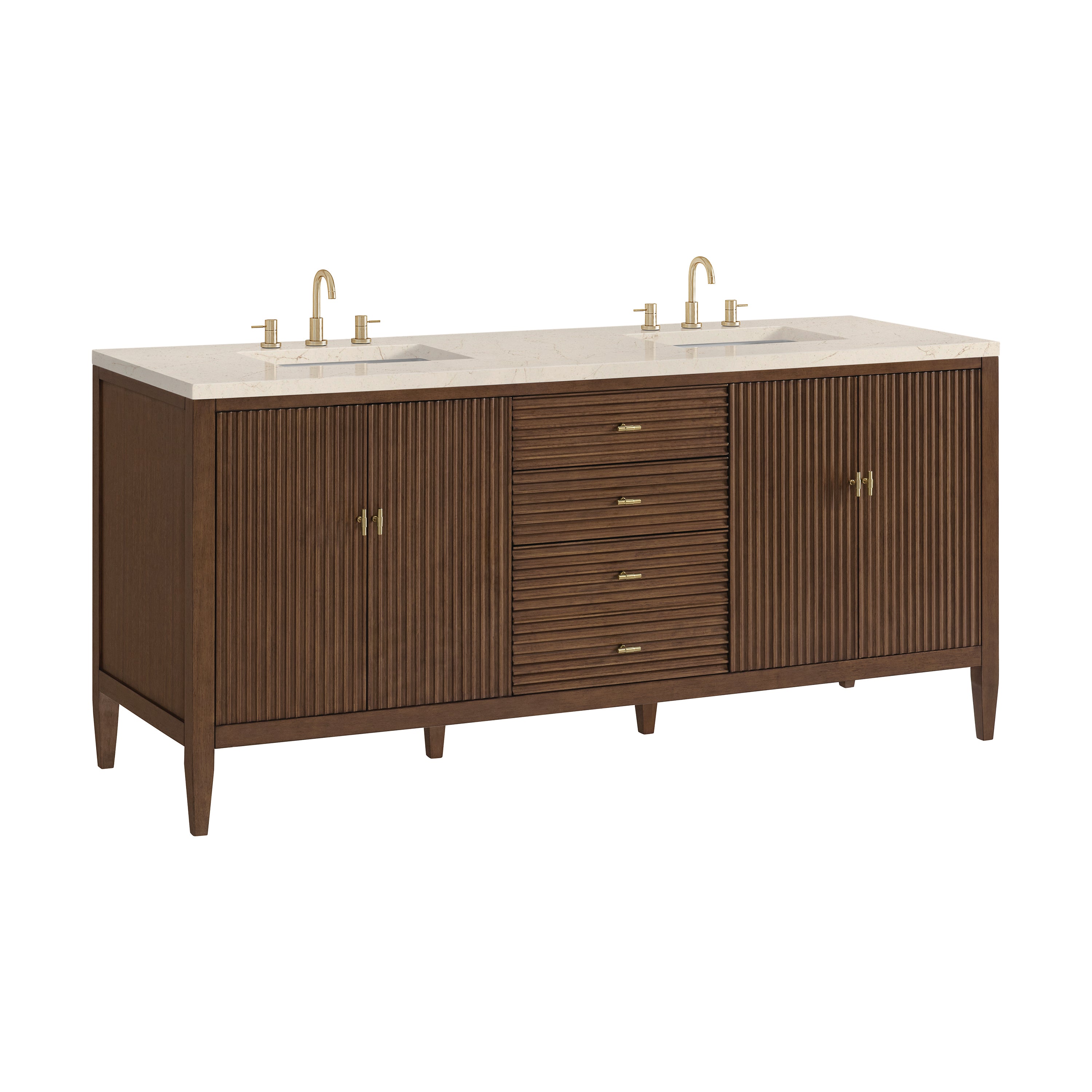 James Martin Myrrin 72" Double Vanity in Mid Century Walnut with 3cm Countertop