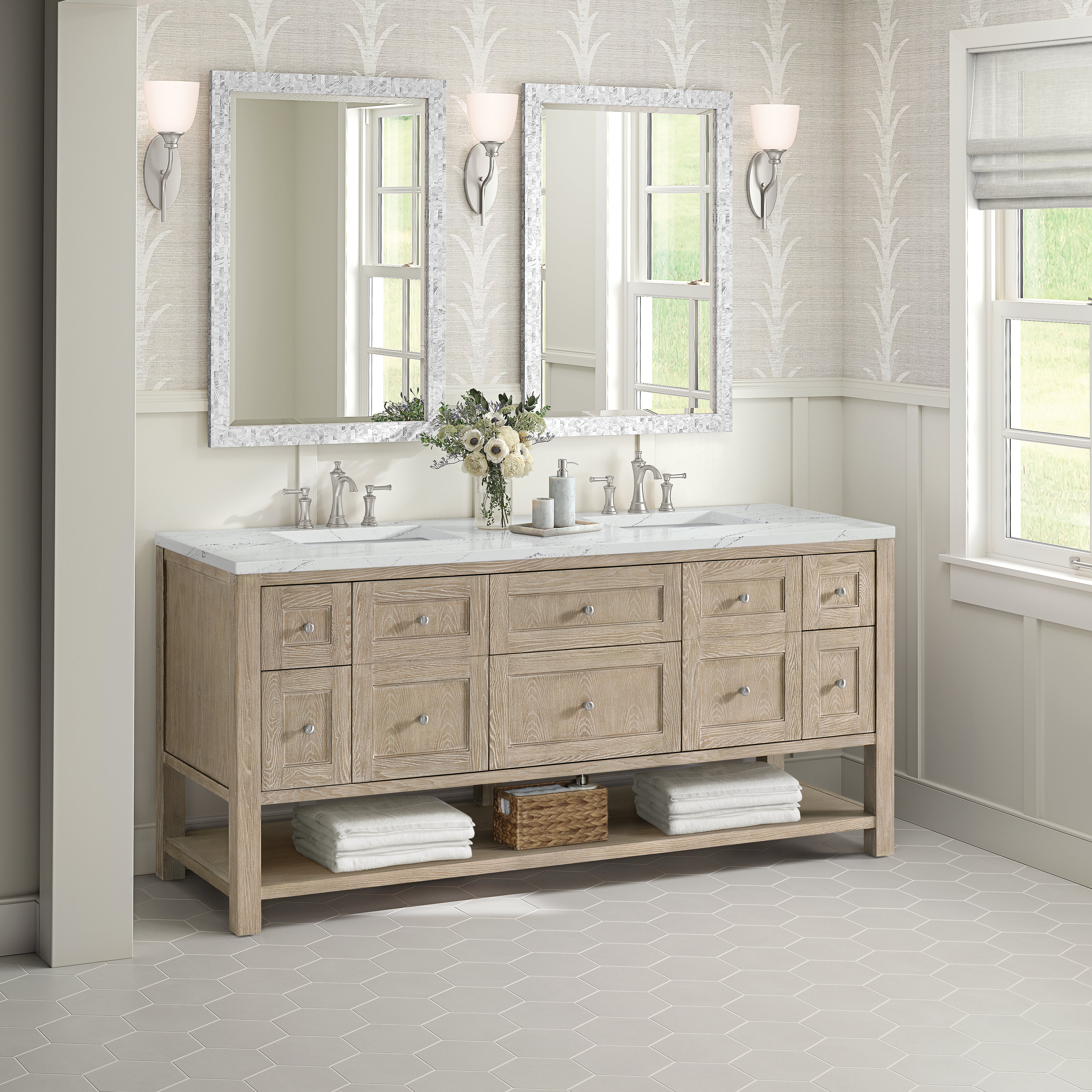 James Martin Breckenridge 72" Double Vanity in Whitewashed Oak with 3cm Countertop