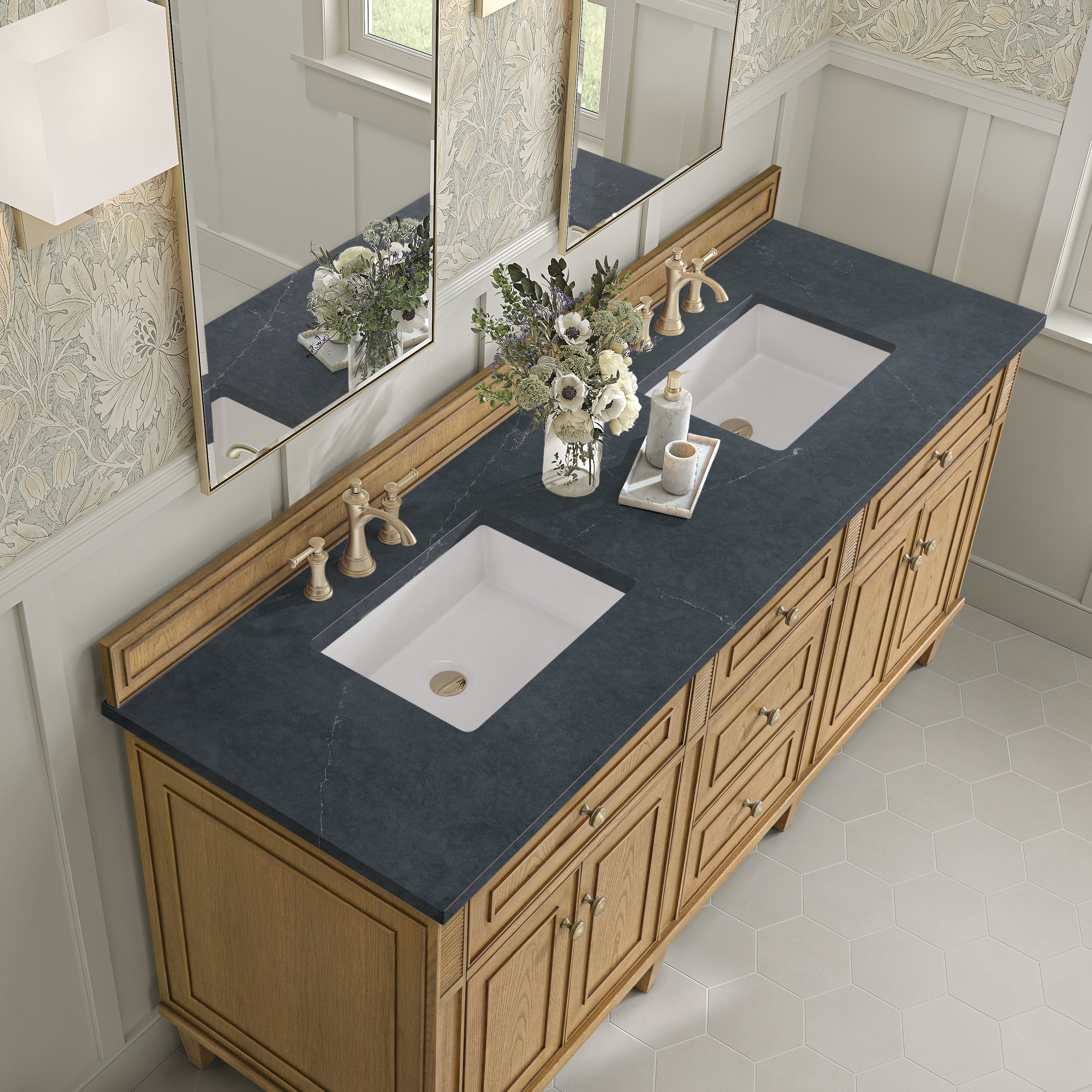 James Martin Lorelai 72" Double Vanity in Light Natural Oak with 3cm Countertop