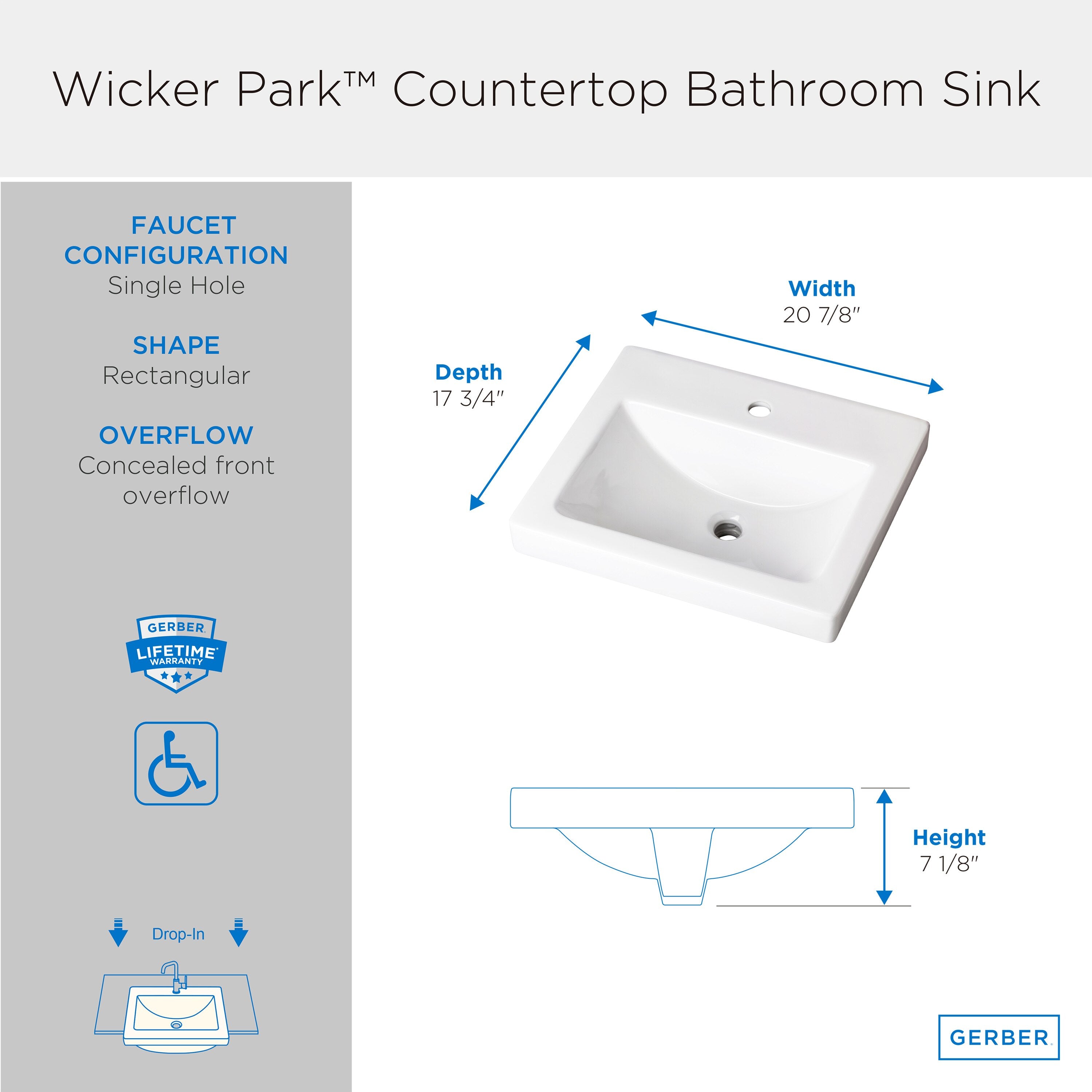 Gerber Wicker Park™ Rectangular Single Hole Above Counter Bathroom Sink