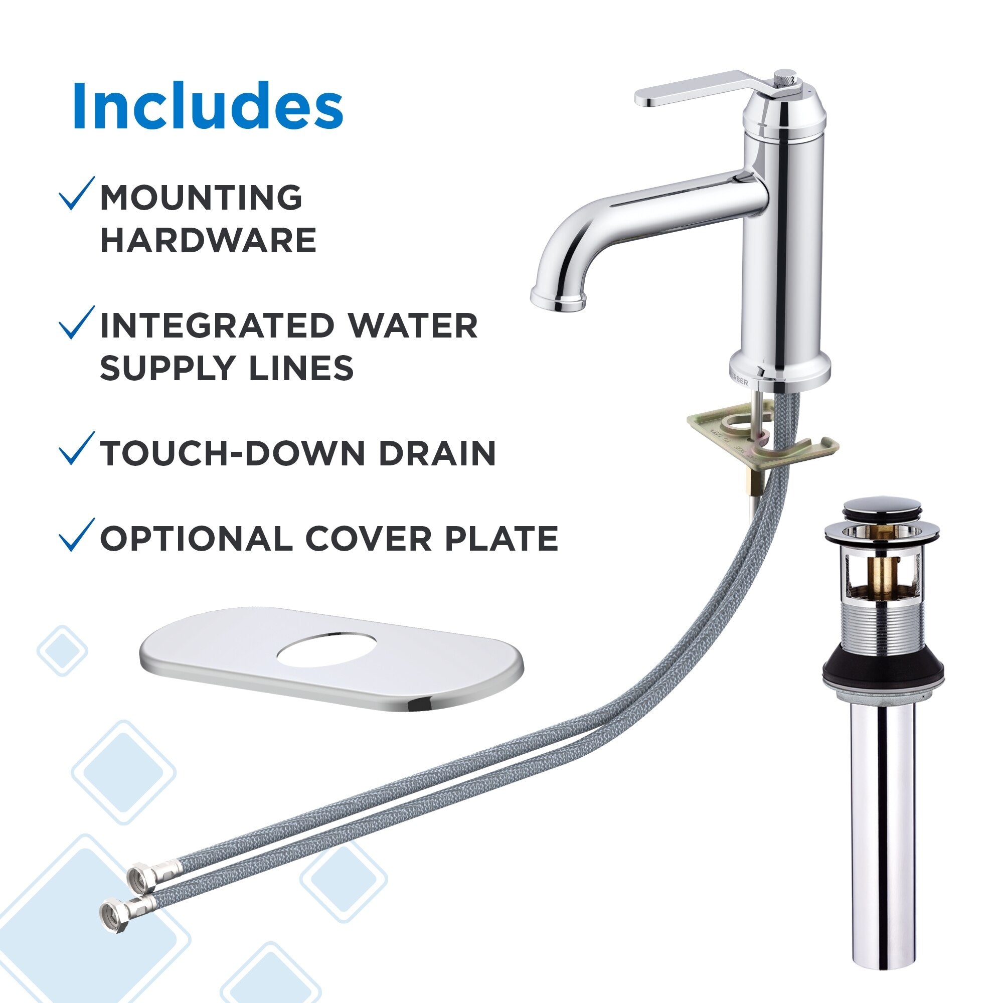 Kinzie® Single Handle Bathroom Faucet with Metal Touch-Down Drain