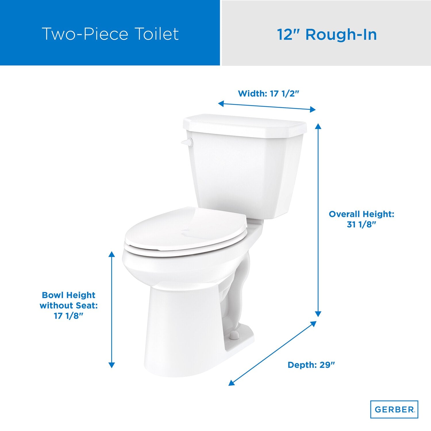 Viper® 0.8 gpf 12” Rough-In Two-Piece Elongated ErgoHeight™ Toilet with Side Lever
