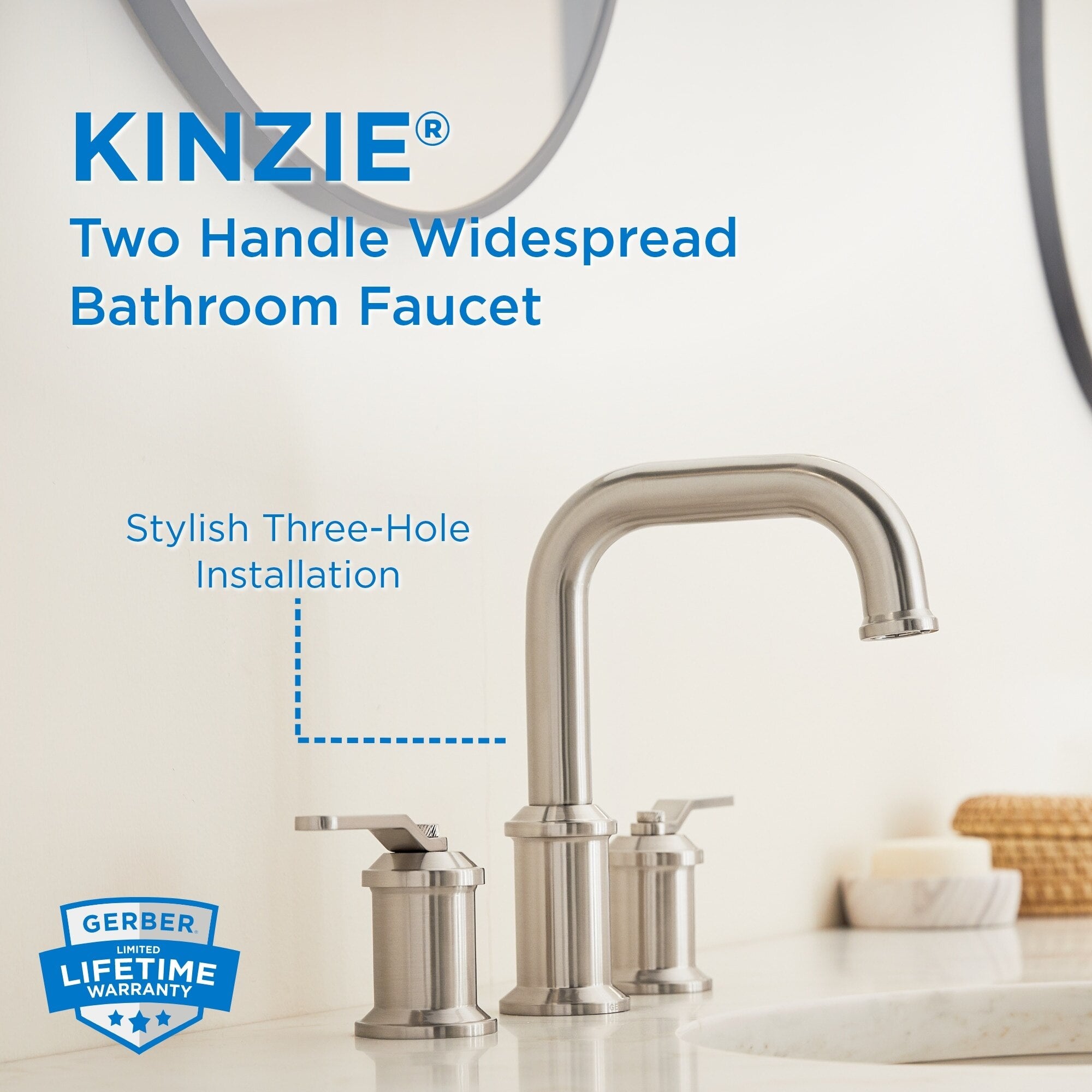 Kinzie® Two Handle Widespread Bathroom Faucet with Metal Touch-Down Drain
