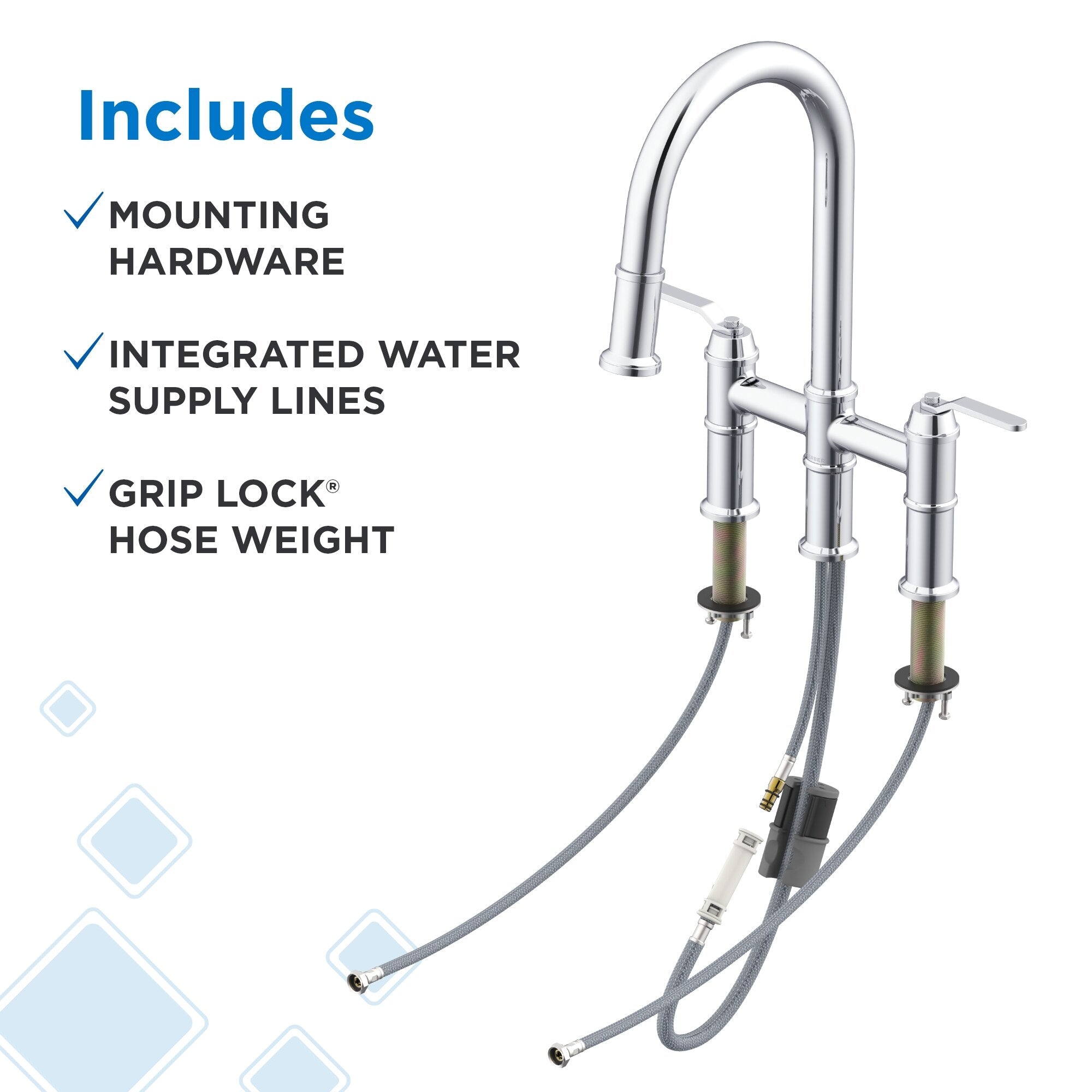 Kinzie® Two Handle Pull Down Bridge Kitchen Faucet