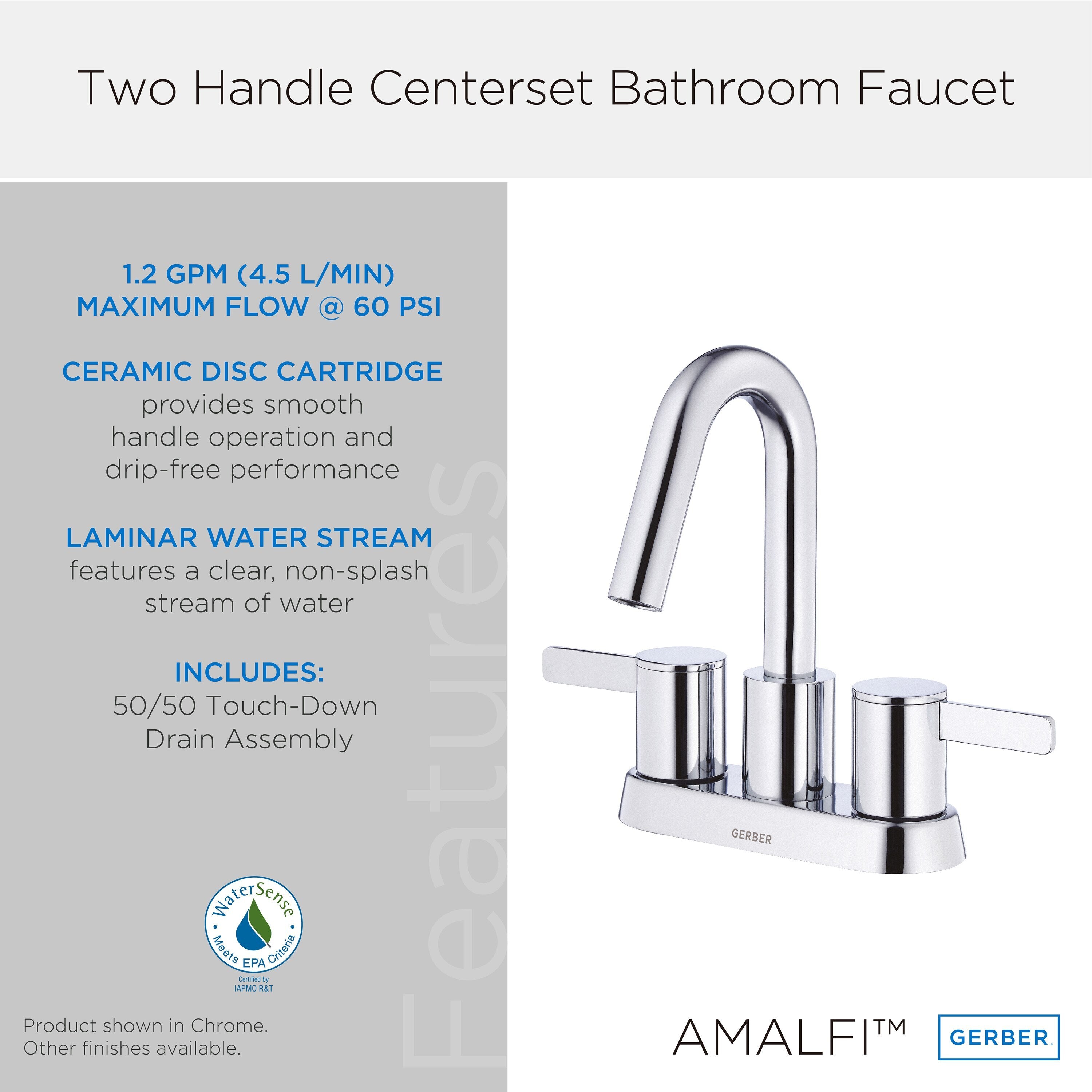 Amalfi™ Two Handle Centerset Bathroom Faucet with 50/50 Touch-Down Drain