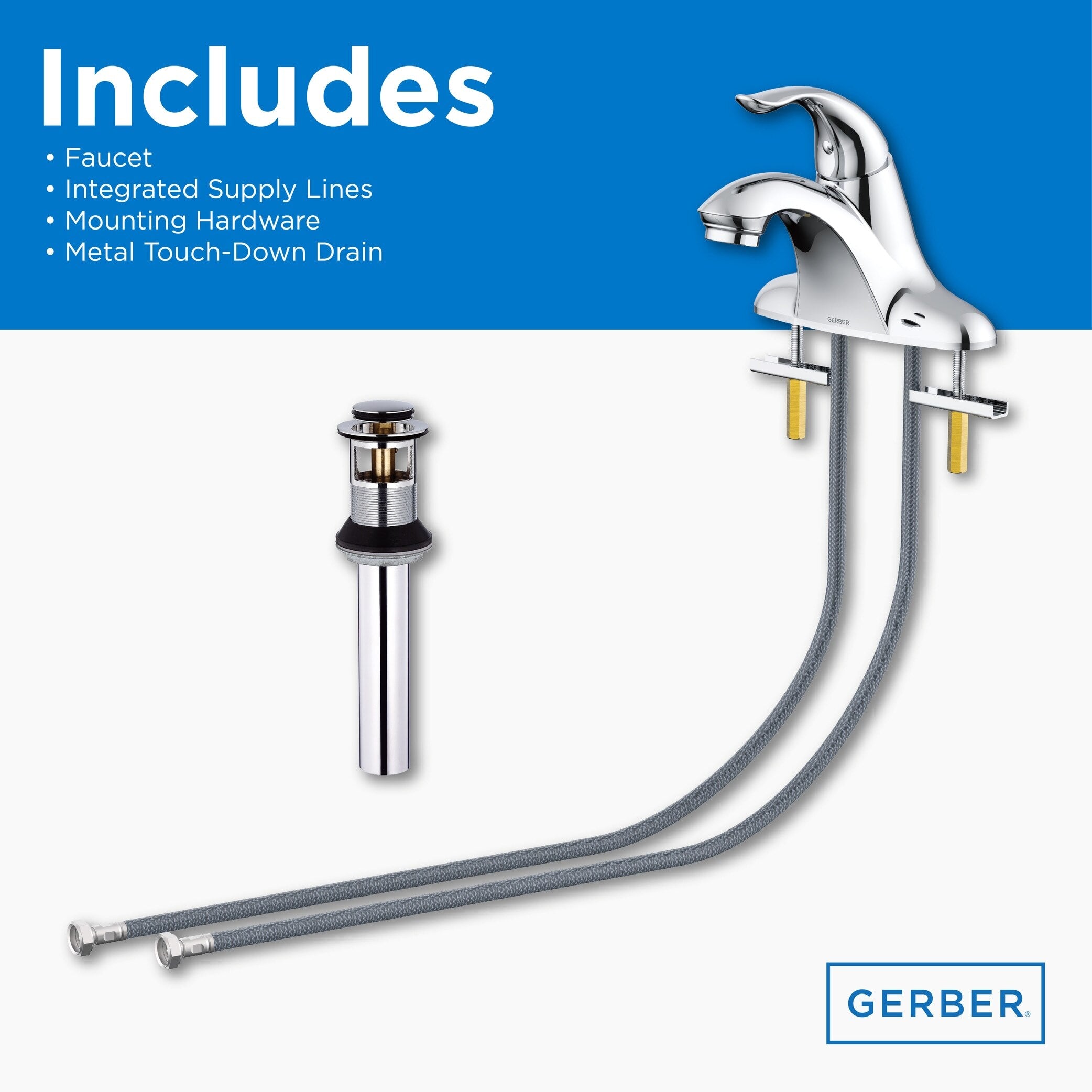 Viper™ Single Handle Centerset Bathroom Faucet with Metal Touch-Down Drain
