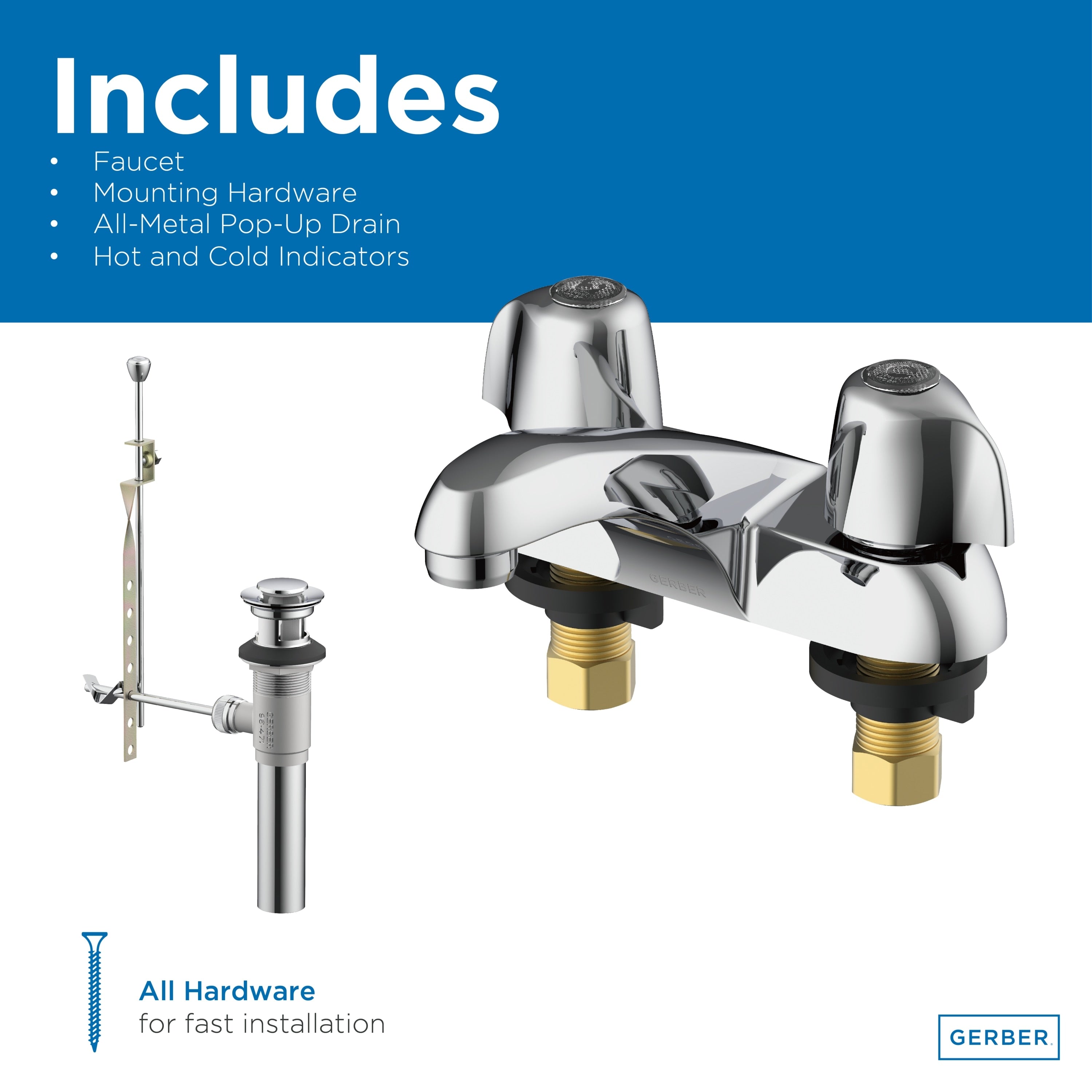 Gerber Classics™ Two Handle Centerset Bathroom Faucet with Metal Handles and Metal Pop-Up Drain