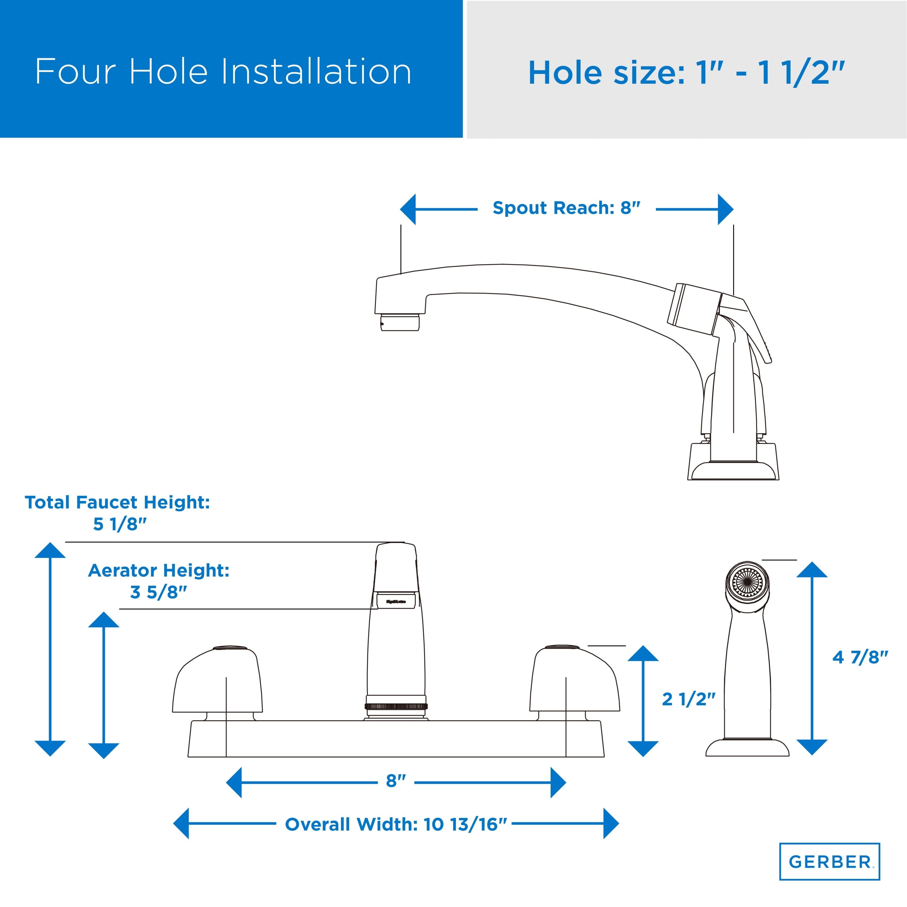 Gerber Classics™ Two Handle Cover Plate Mounted Kitchen Faucet with Metal Handles and Sidespray