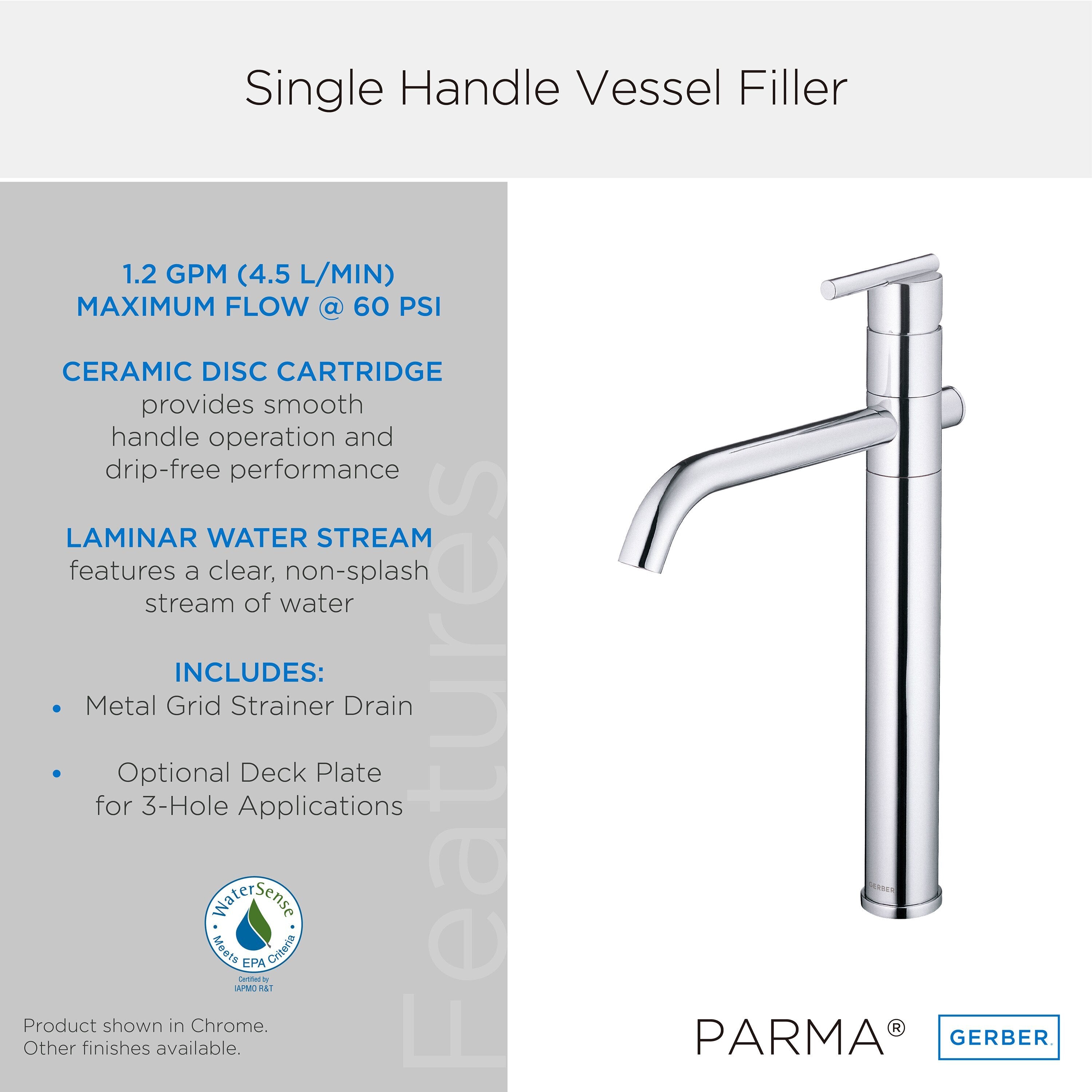 Parma® Single Handle Vessel Filler with Grid Strainer Drain