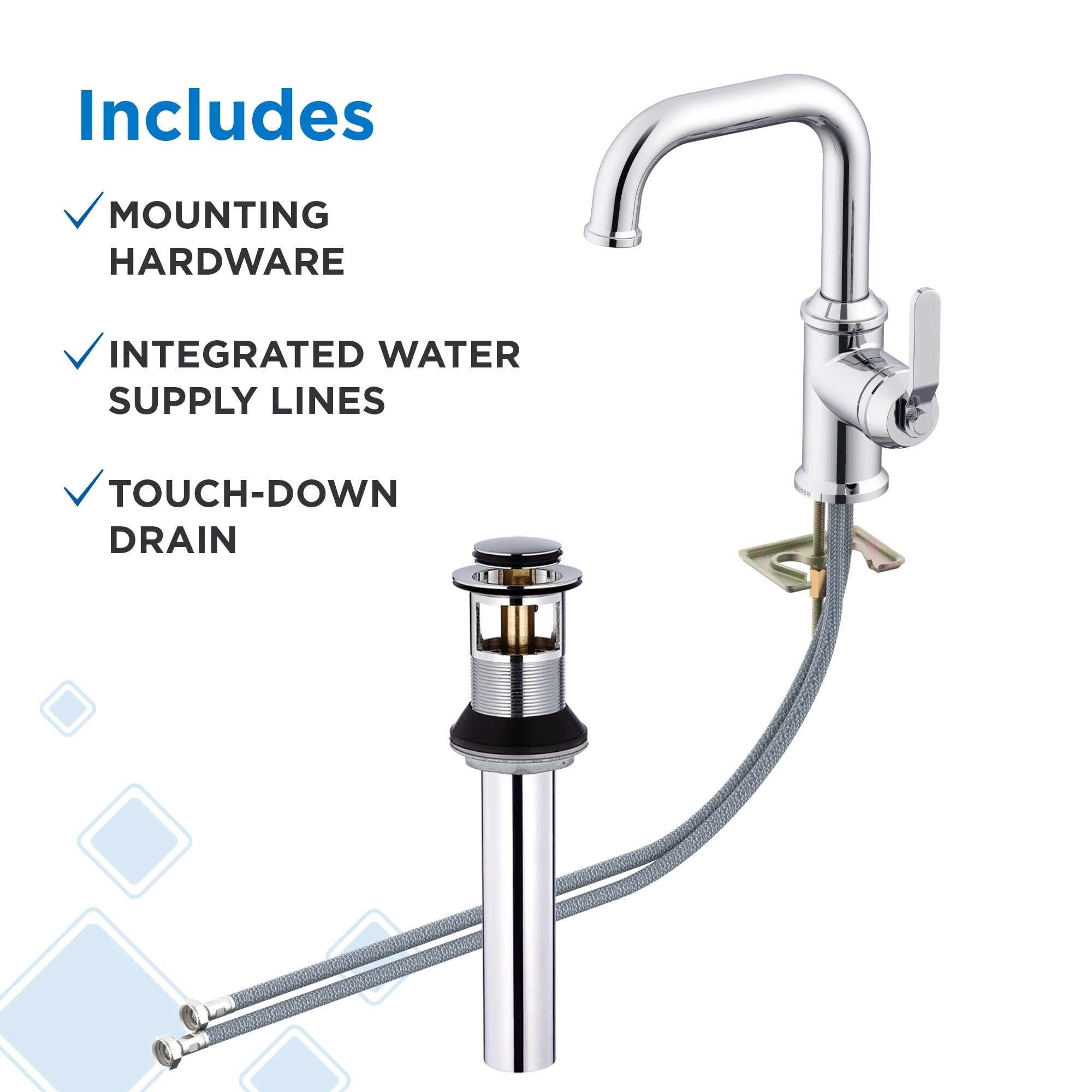 Kinzie® Single Handle Bathroom Faucet with Metal Touch-Down Drain
