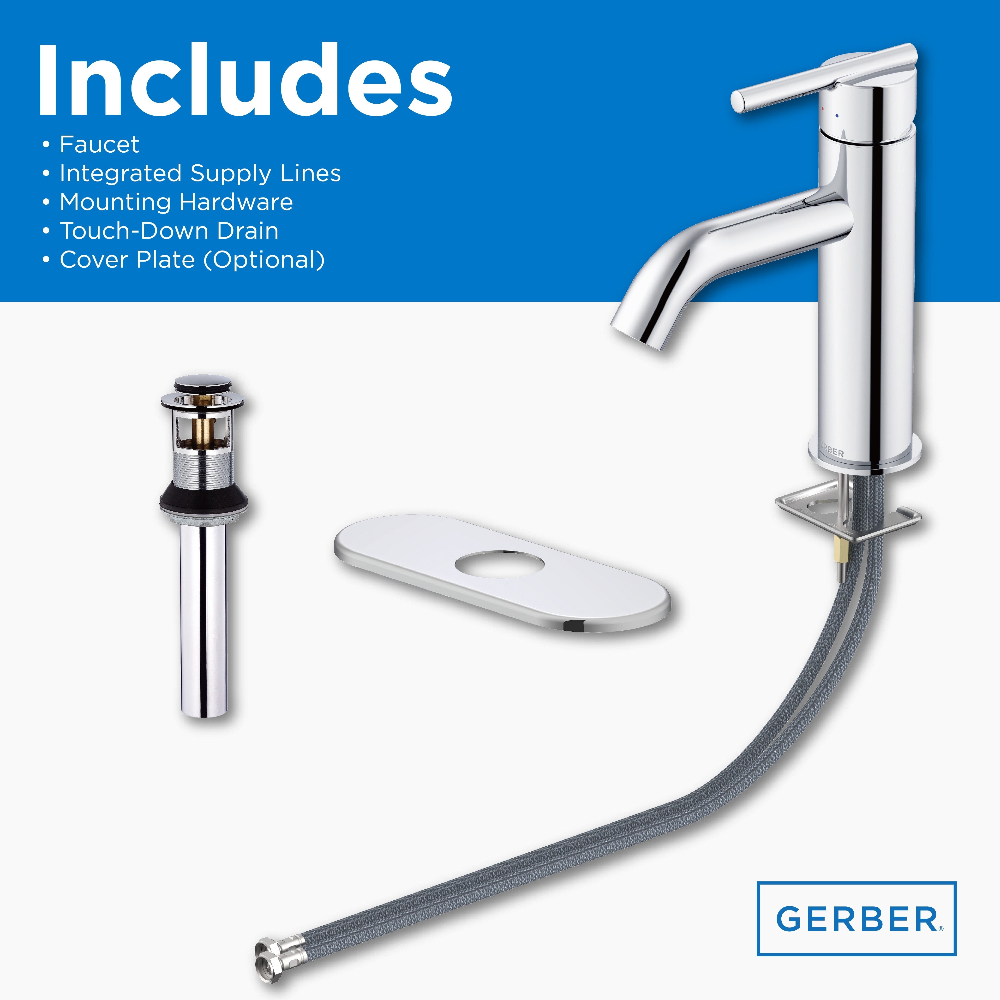 Parma® Single Handle Bathroom Faucet with Metal Touch-Down Drain