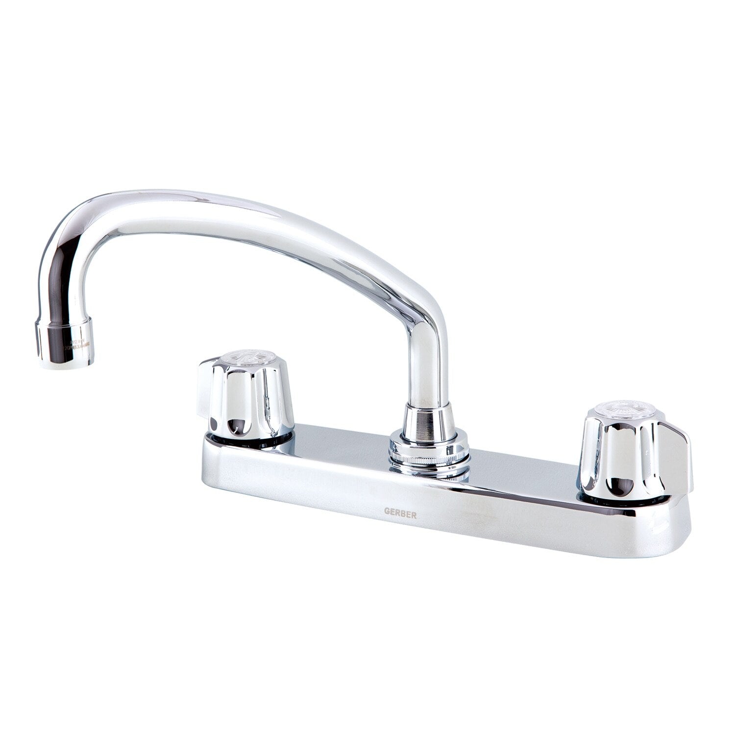Gerber Classics™ Two Handle Cover Plate Mounted Kitchen Faucet with Metal Fluted Handles and Tubular Swing Spout