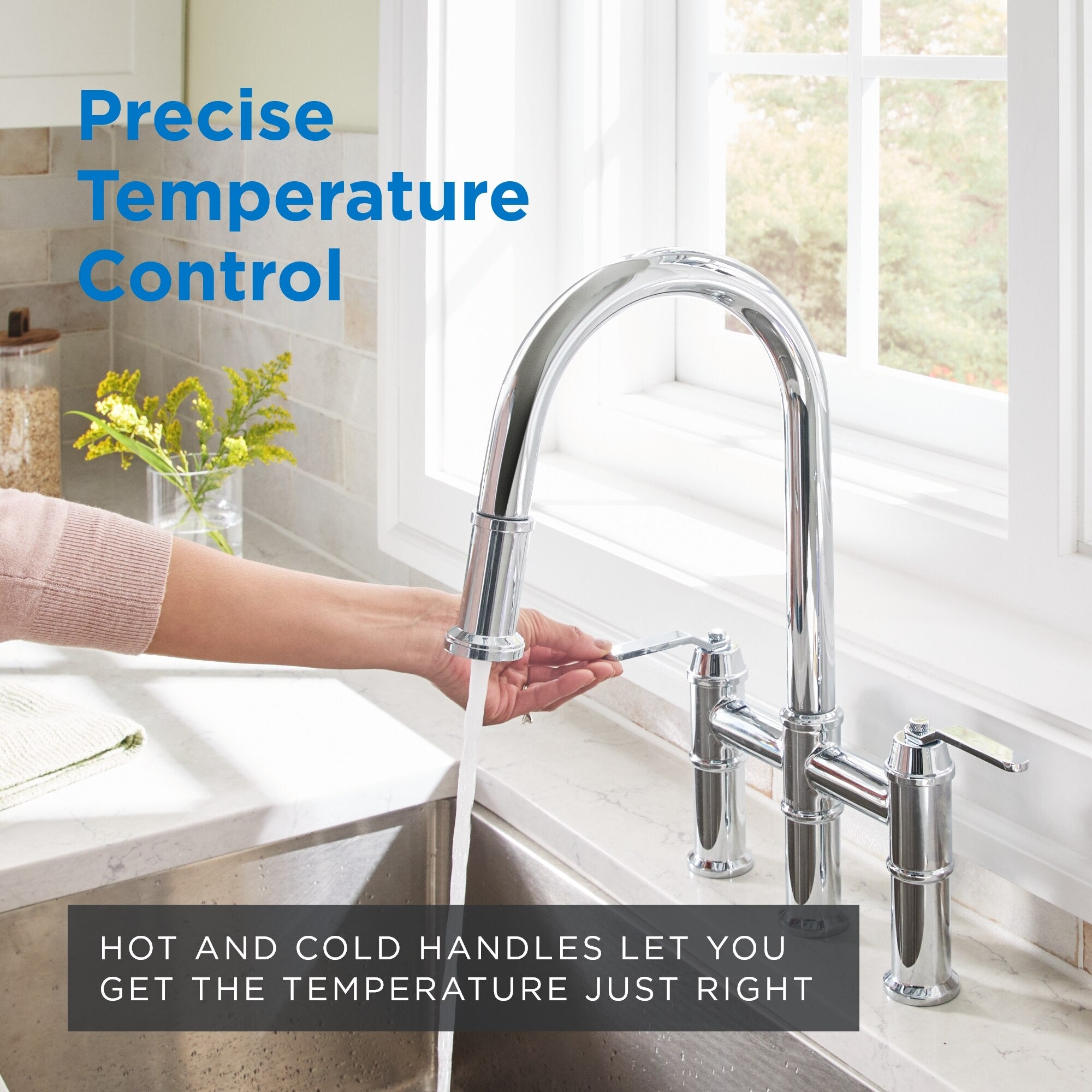 Kinzie® Two Handle Pull Down Bridge Kitchen Faucet