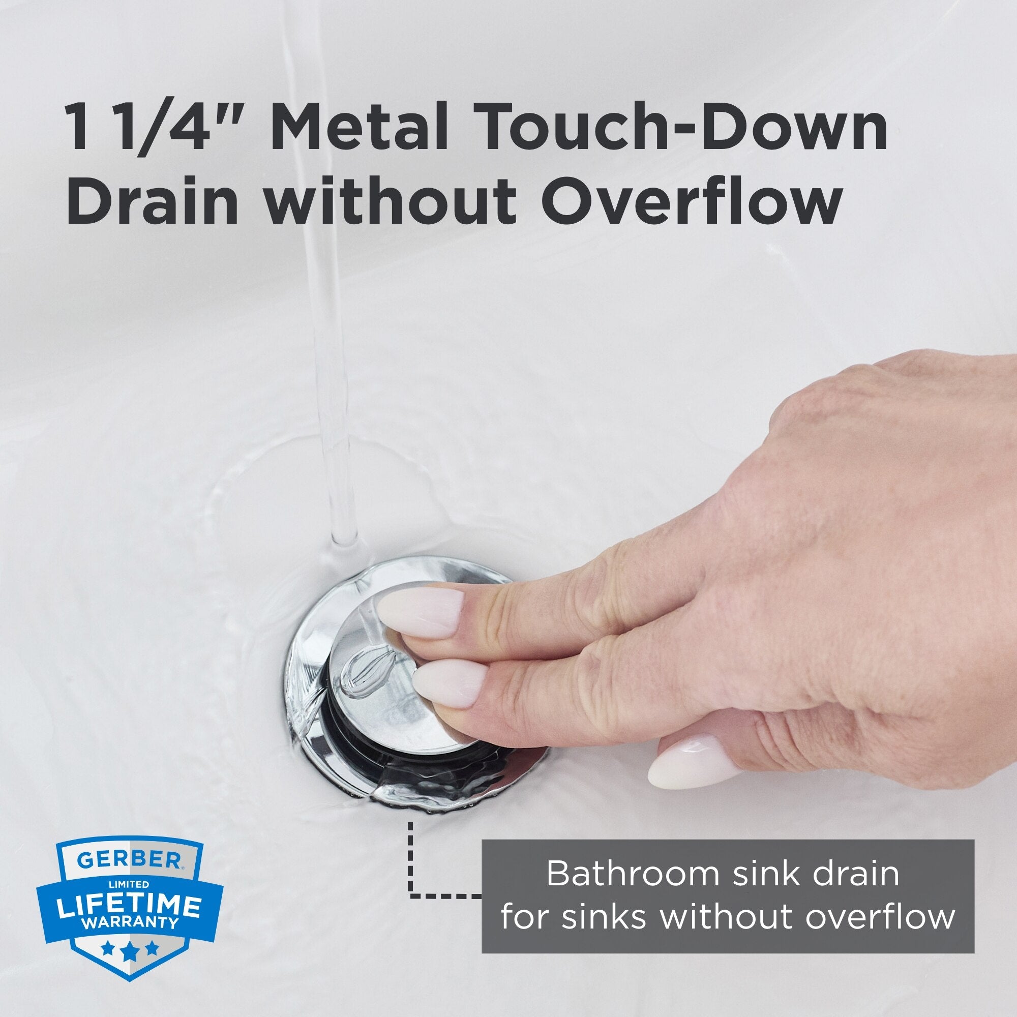 Gerber 1 1/4" Metal Touch-Down Drain Assembly without Overflow