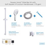 Versa™ Square 30" Slide Bar Assembly with Soft Square 3-Function Handshower, 1.75gpm
