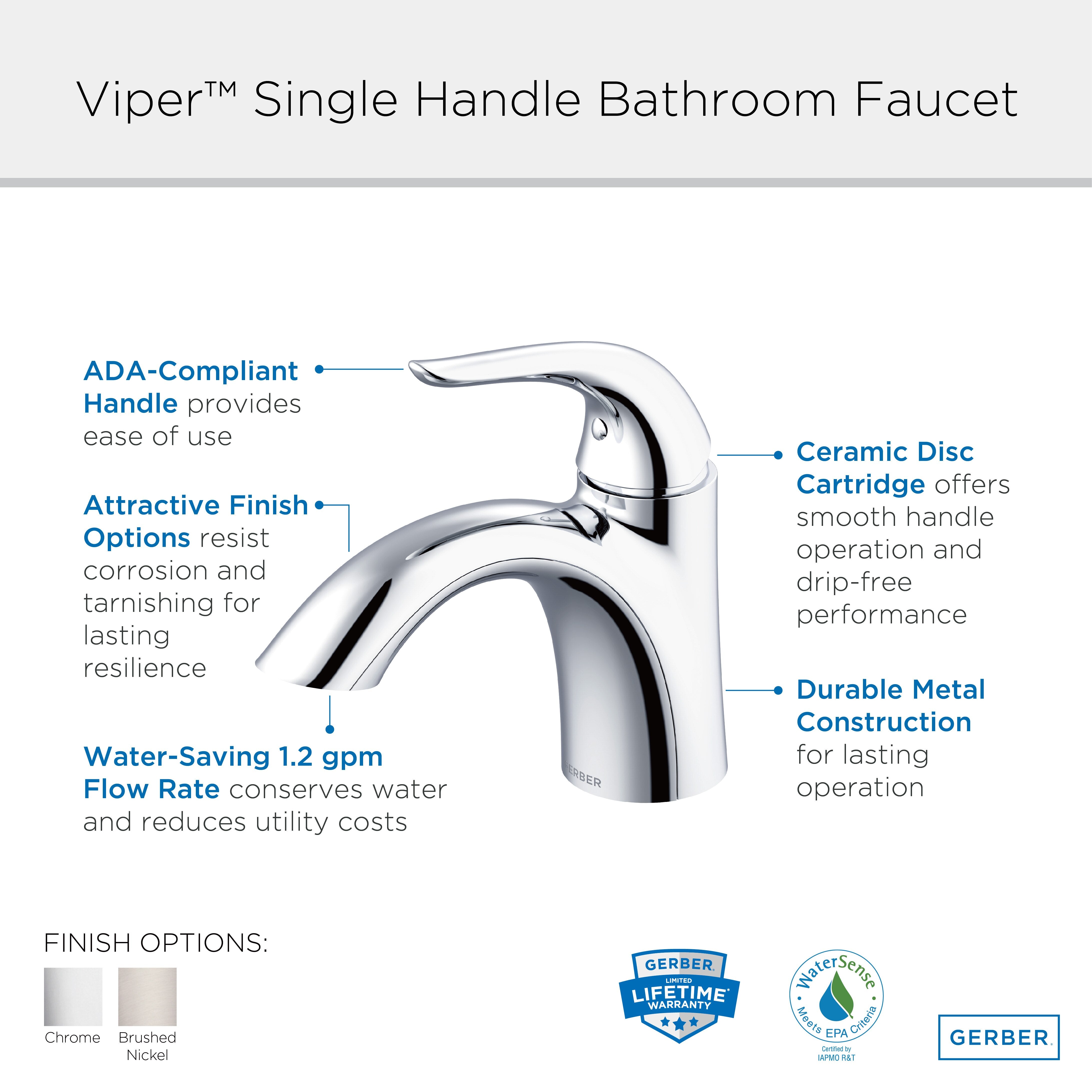 Viper™ Single Handle Bathroom Faucet with 50/50 Touch-Down Drain